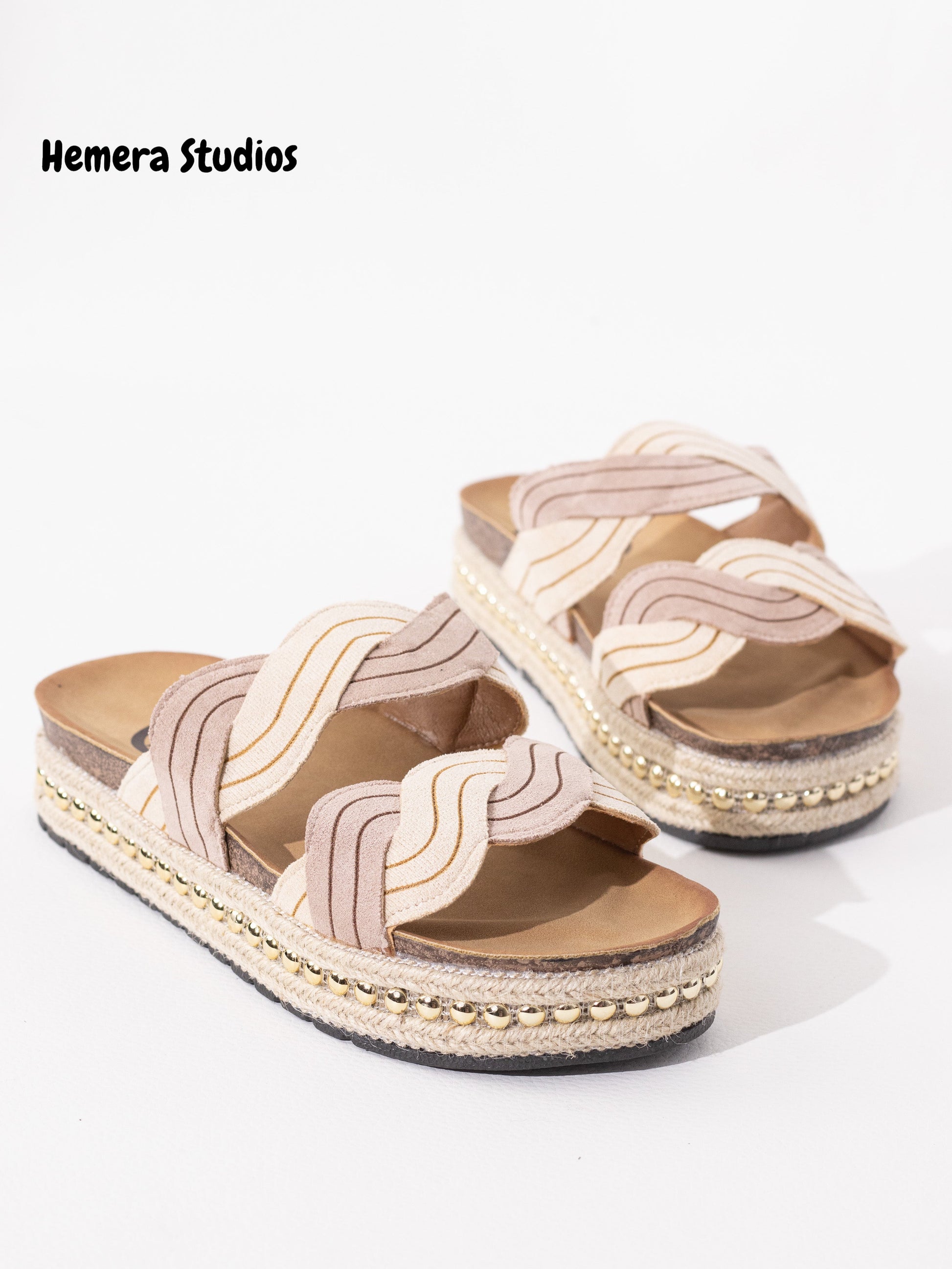 sandalias esparto plataforma tachuelas Beige 39