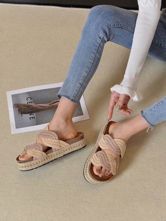 sandalias esparto plataforma tachuelas Beige 36