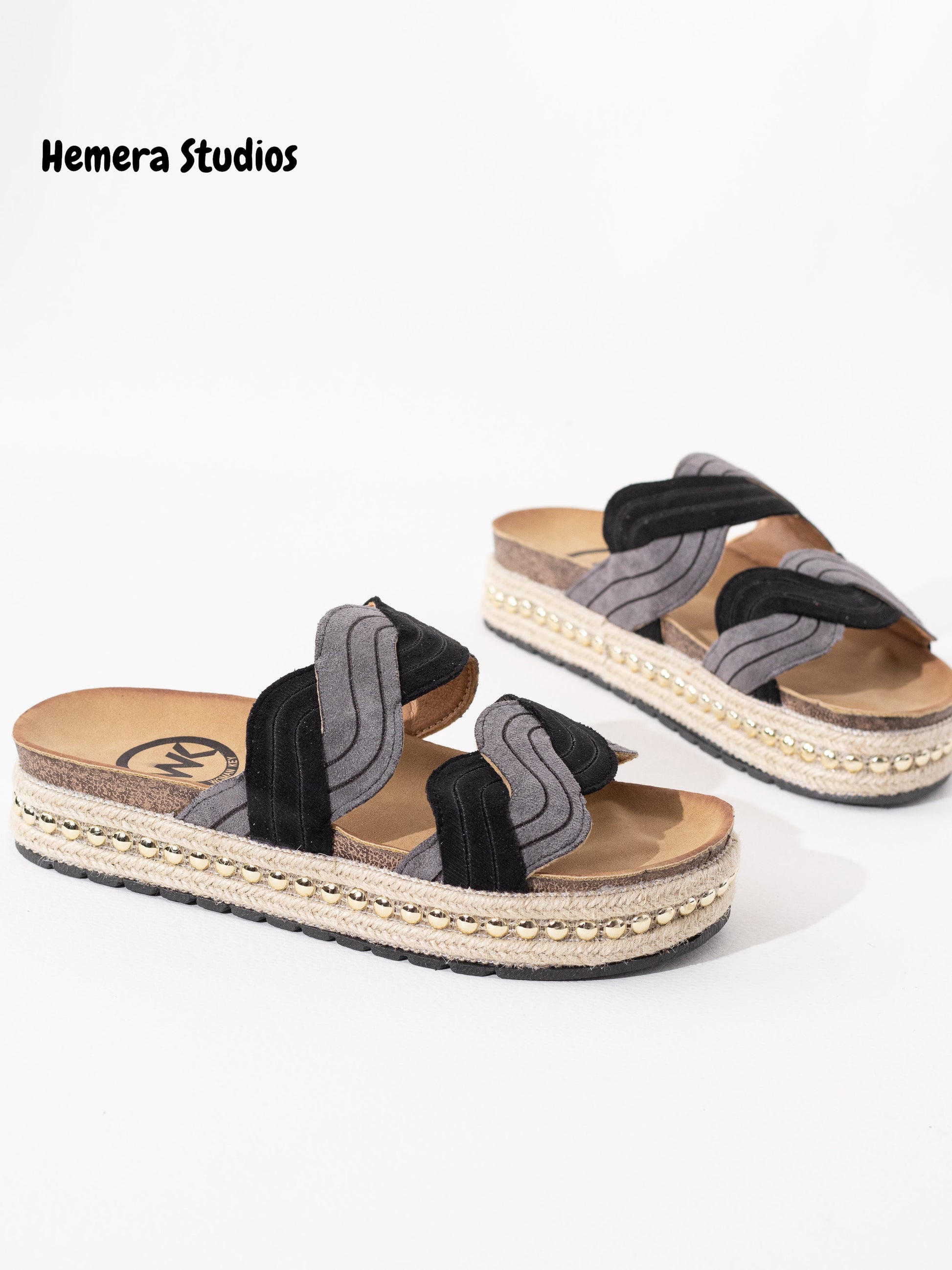 sandalias esparto plataforma tachuelas Black 37