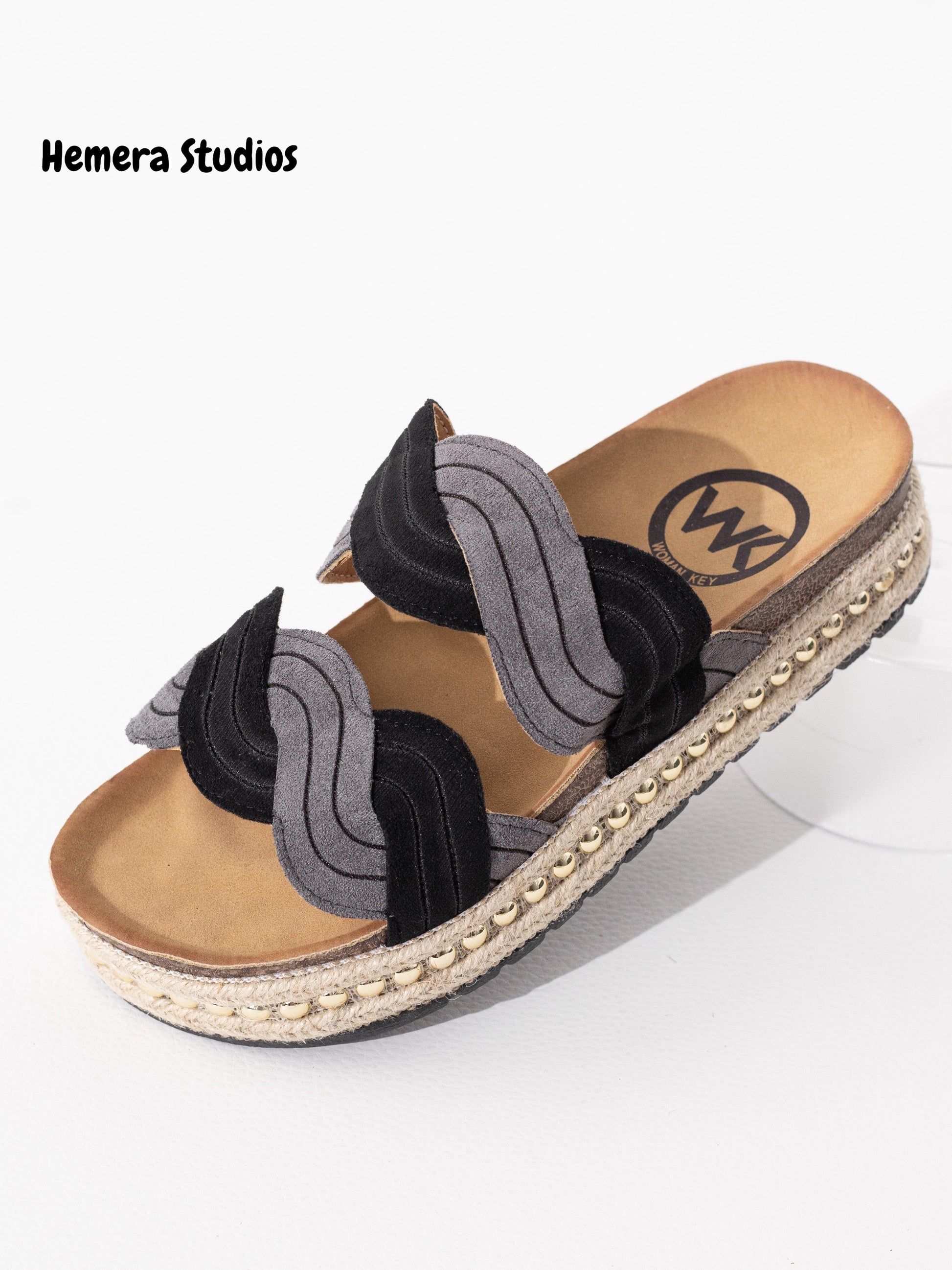 sandalias esparto plataforma tachuelas Black 38