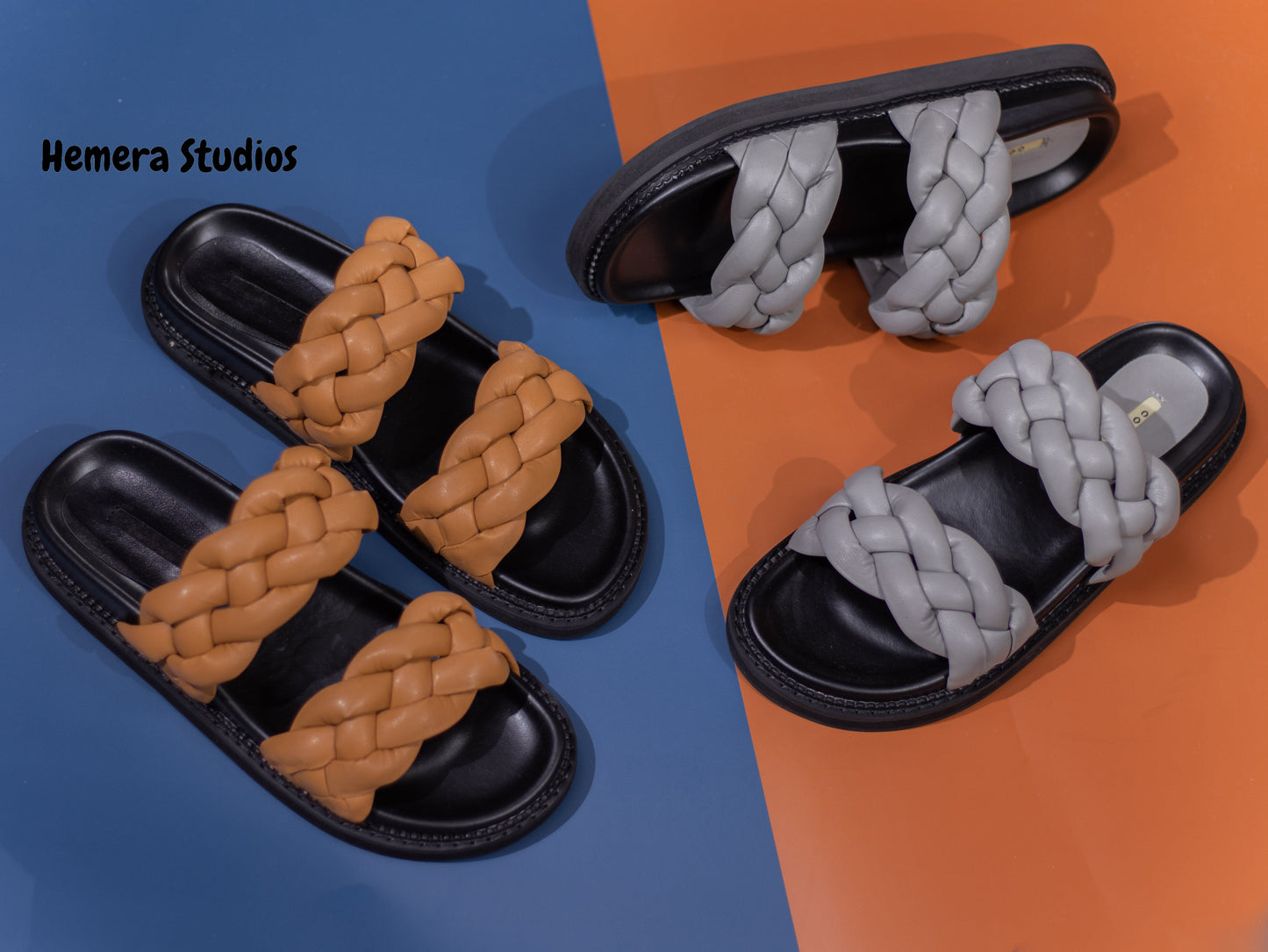 sandalias planas con tiras trenzadas y suela gruesa Azul grisáceo claro 37