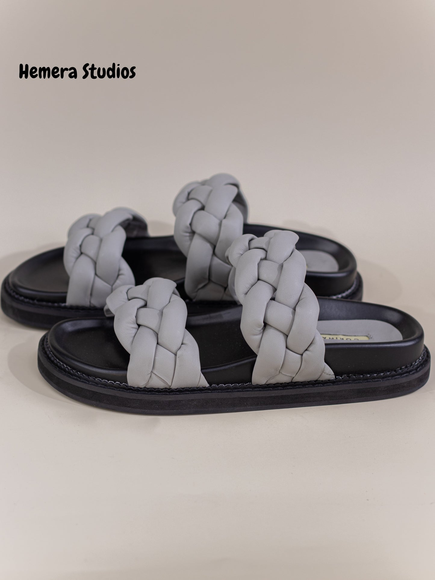 sandalias planas con tiras trenzadas y suela gruesa Azul grisáceo claro 36