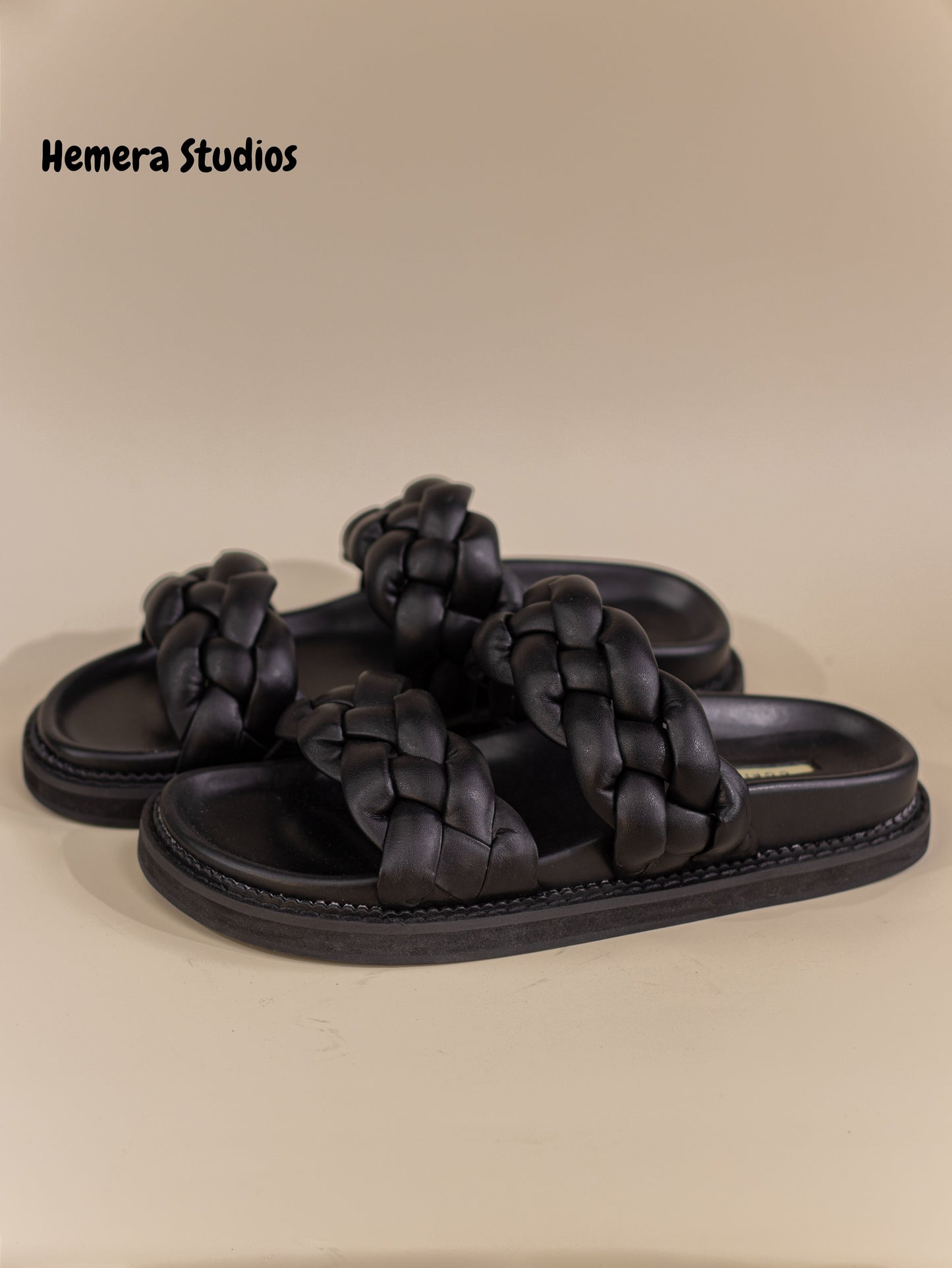 sandalias planas con tiras trenzadas y suela gruesa Negro 40