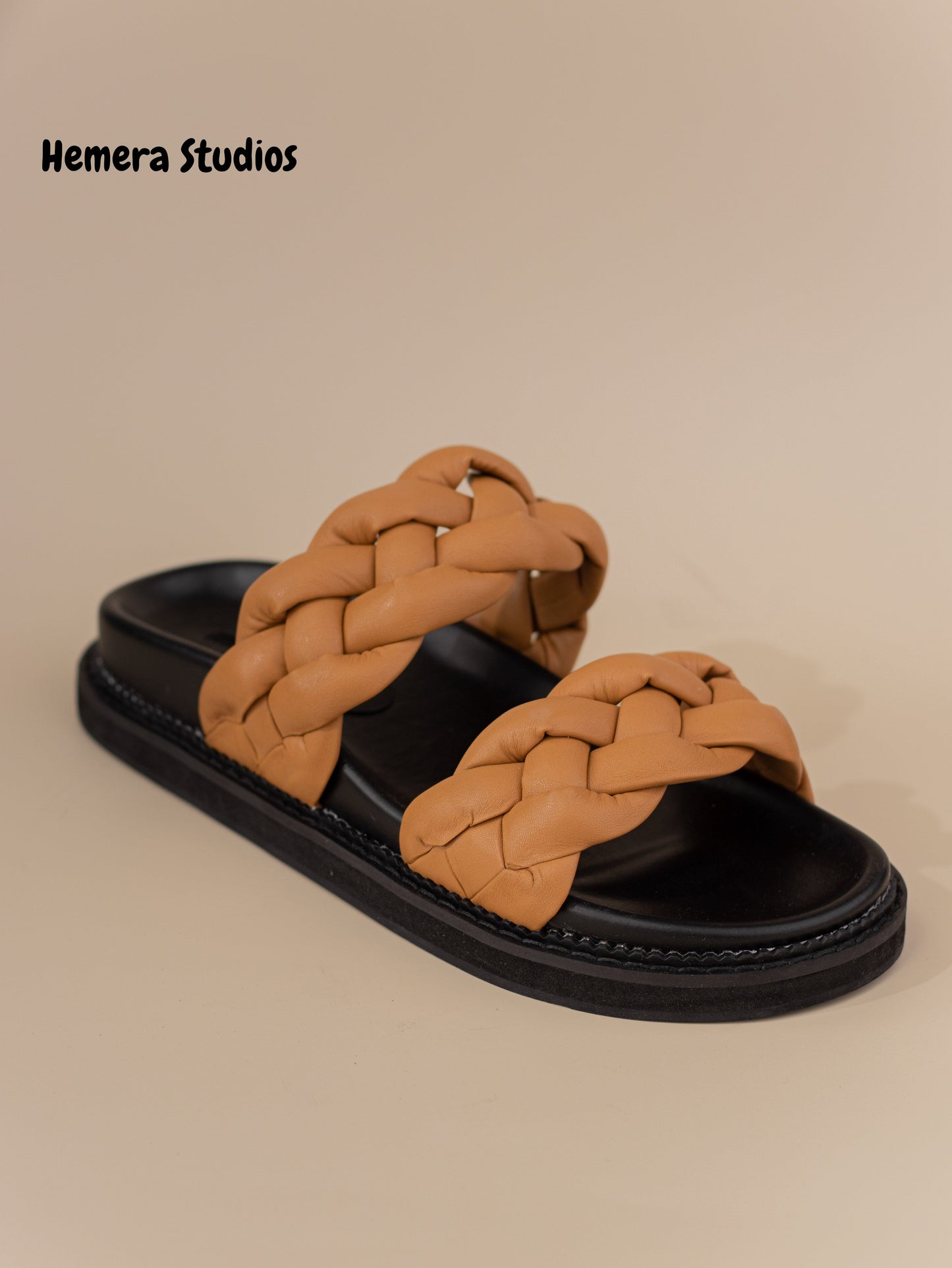 sandalias planas con tiras trenzadas y suela gruesa Negro 37