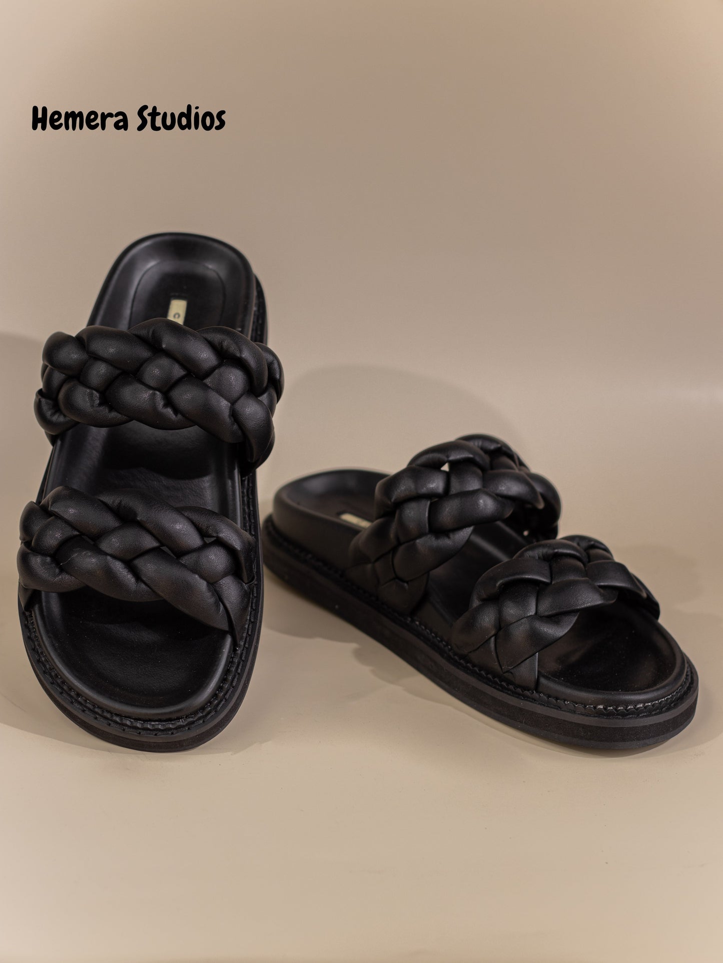 sandalias planas con tiras trenzadas y suela gruesa Negro 41