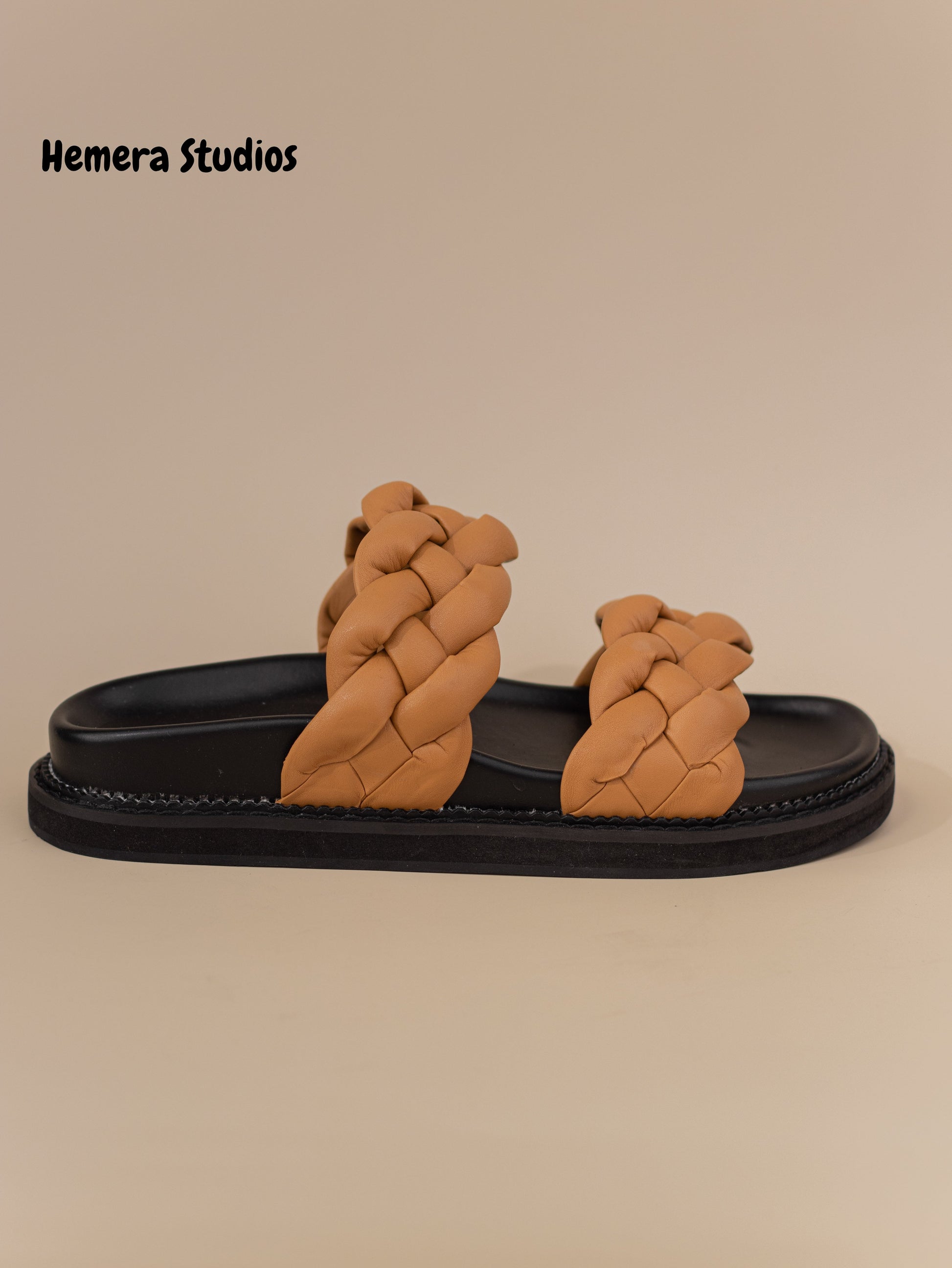 sandalias planas con tiras trenzadas y suela gruesa Negro 38