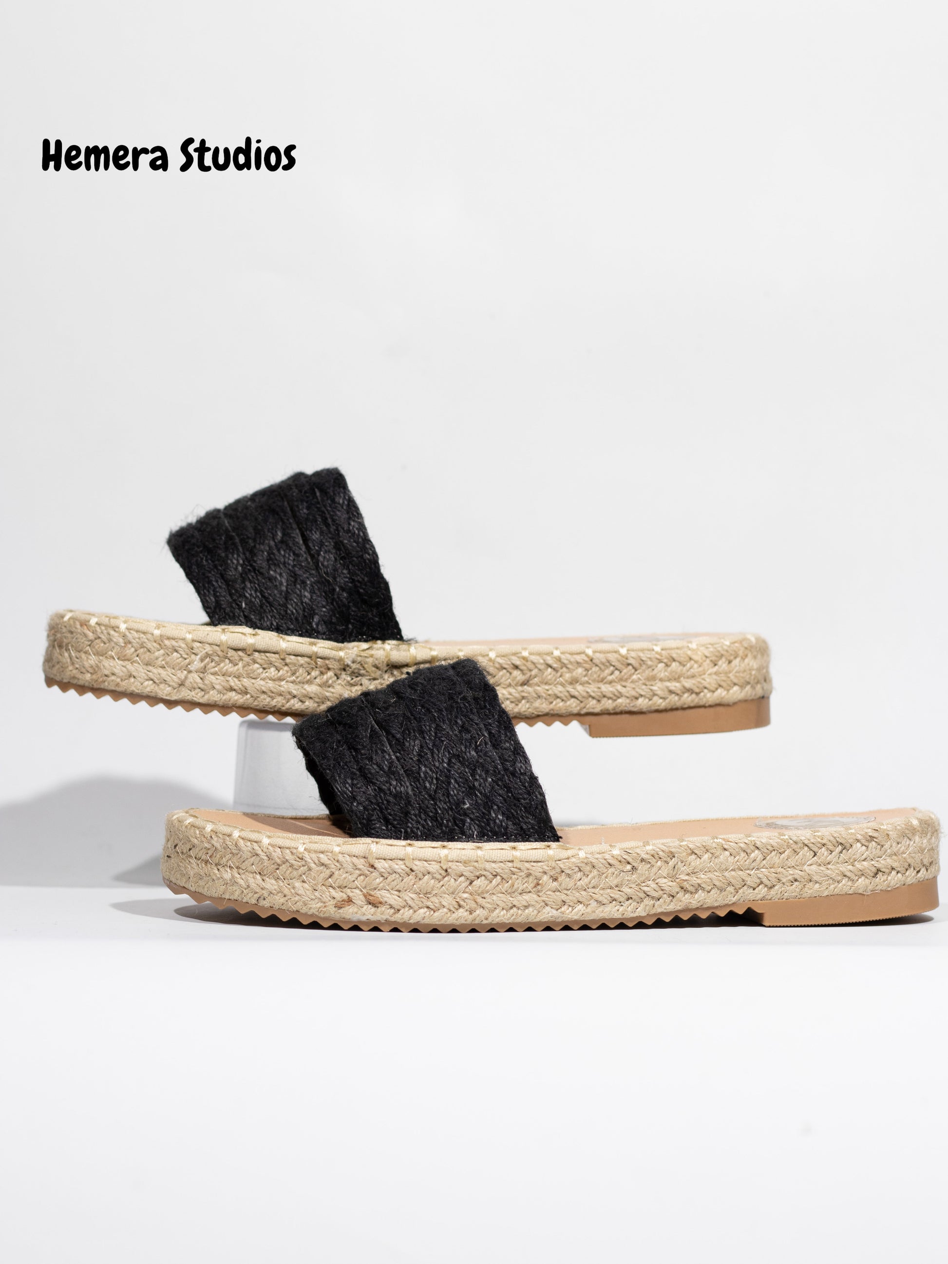 sandalias planas de esparto Negro 36