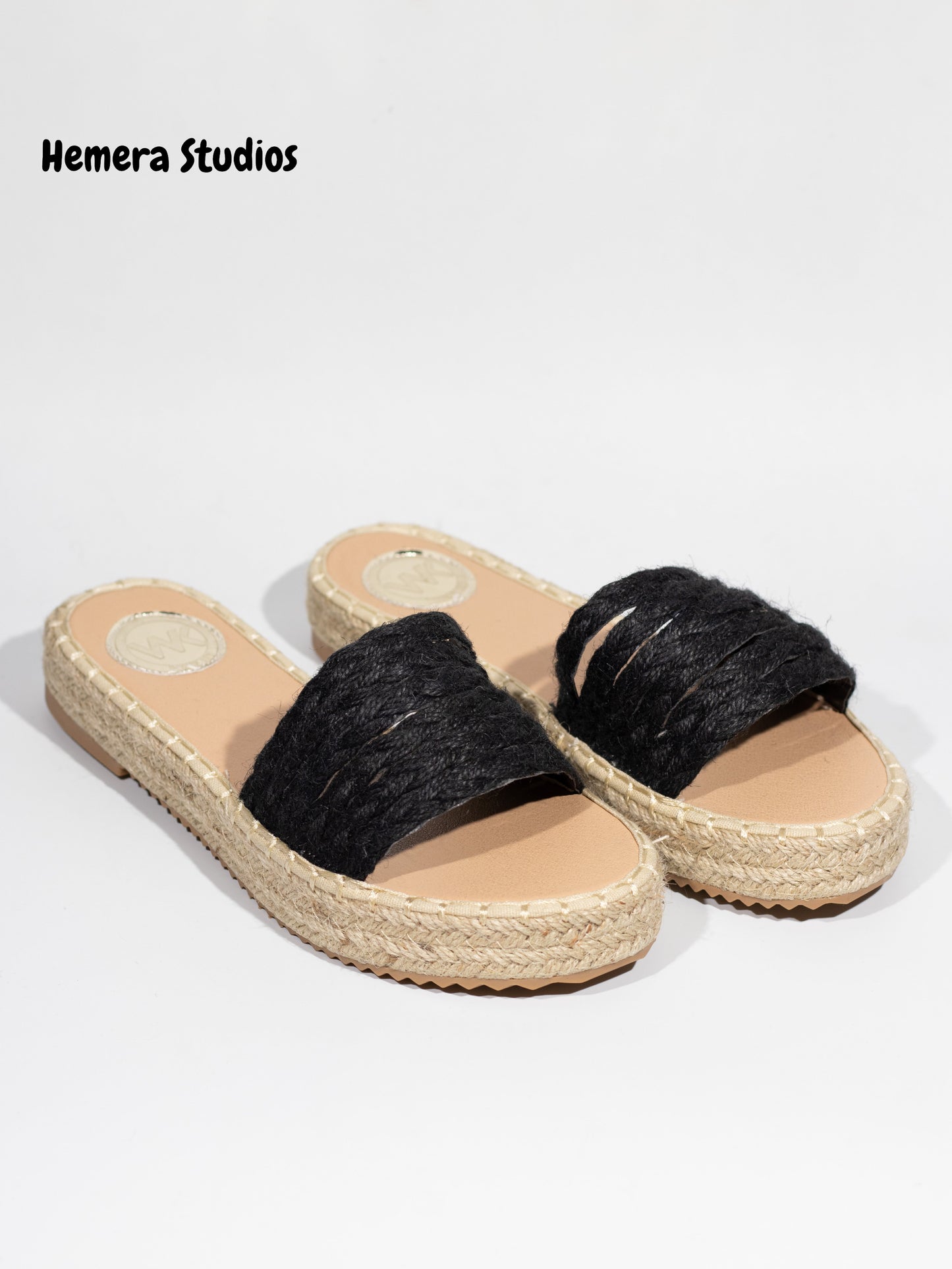 sandalias planas de esparto Negro 38