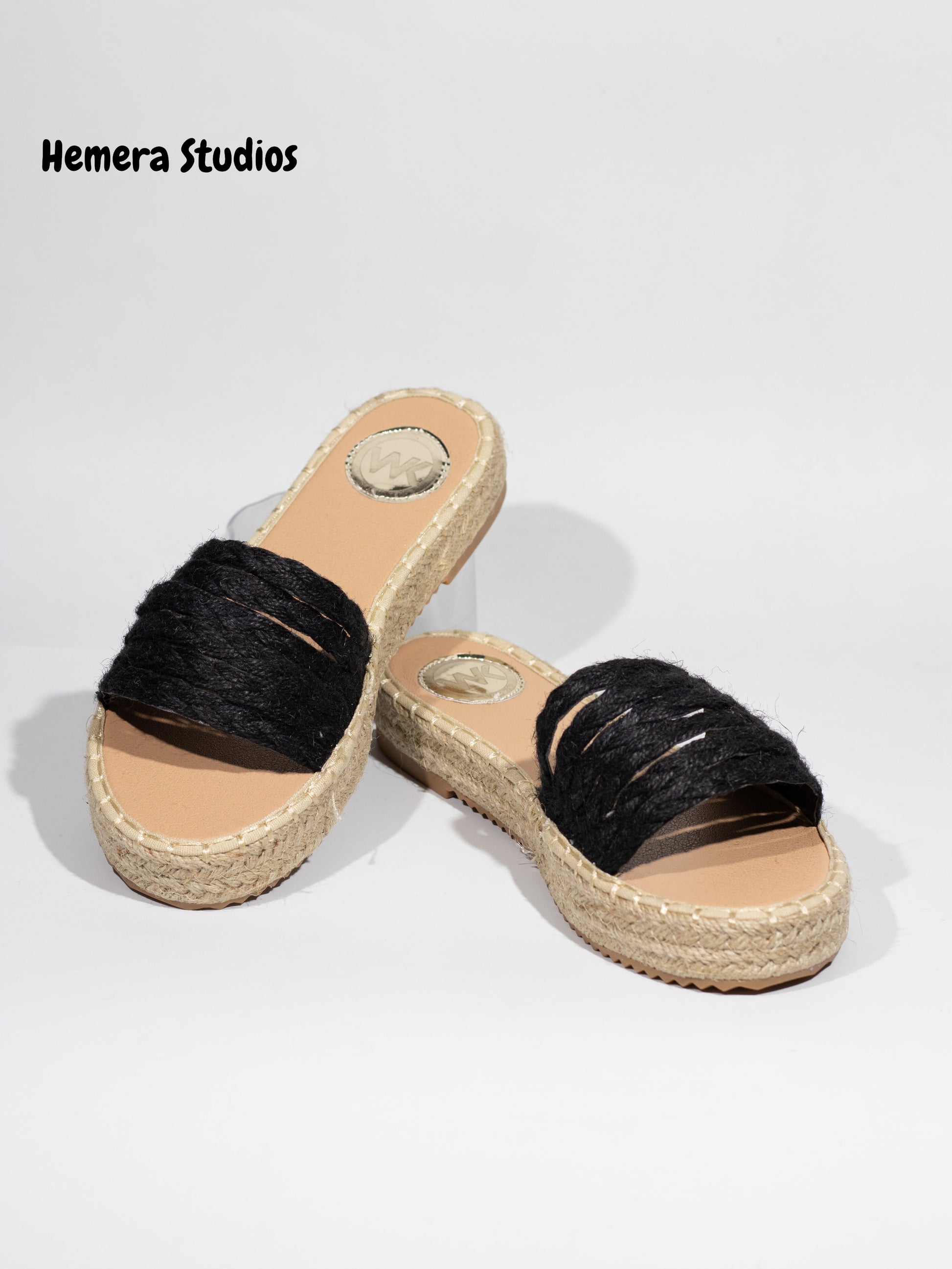 sandalias planas de esparto Negro 37