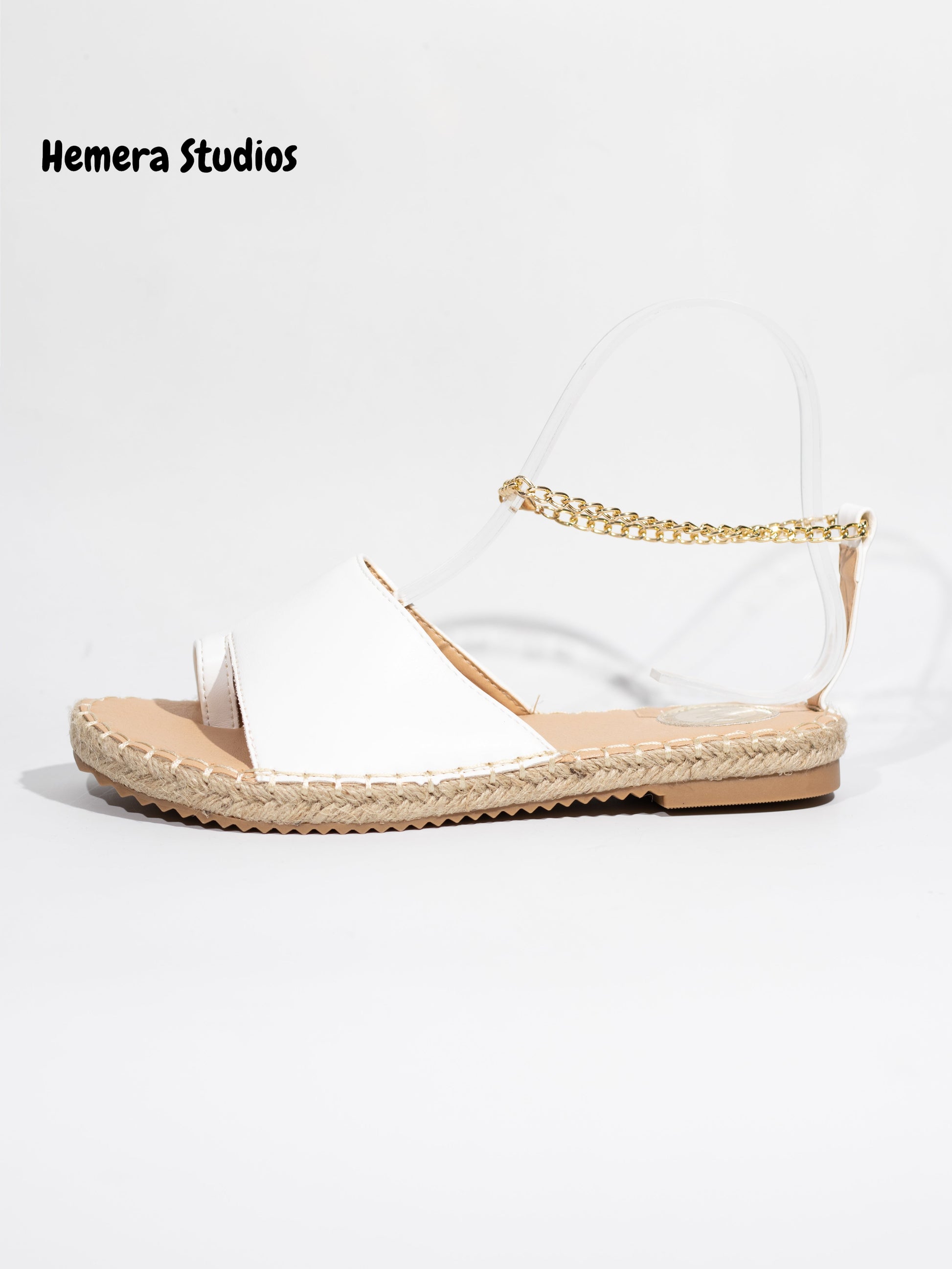 sandalias planas de esparto con tobillera de cadena en dorado Beige 37