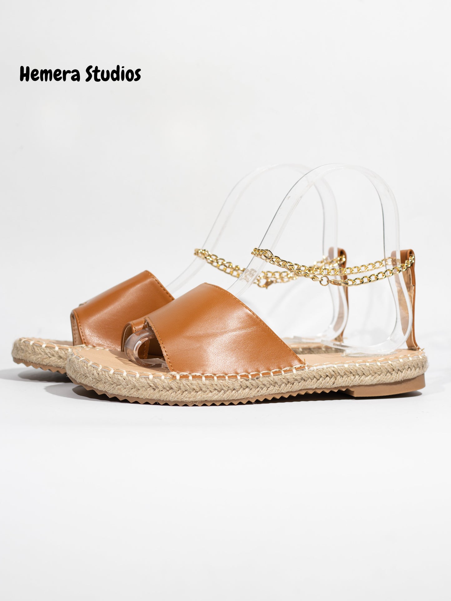 sandalias planas de esparto con tobillera de cadena en dorado Negro 40