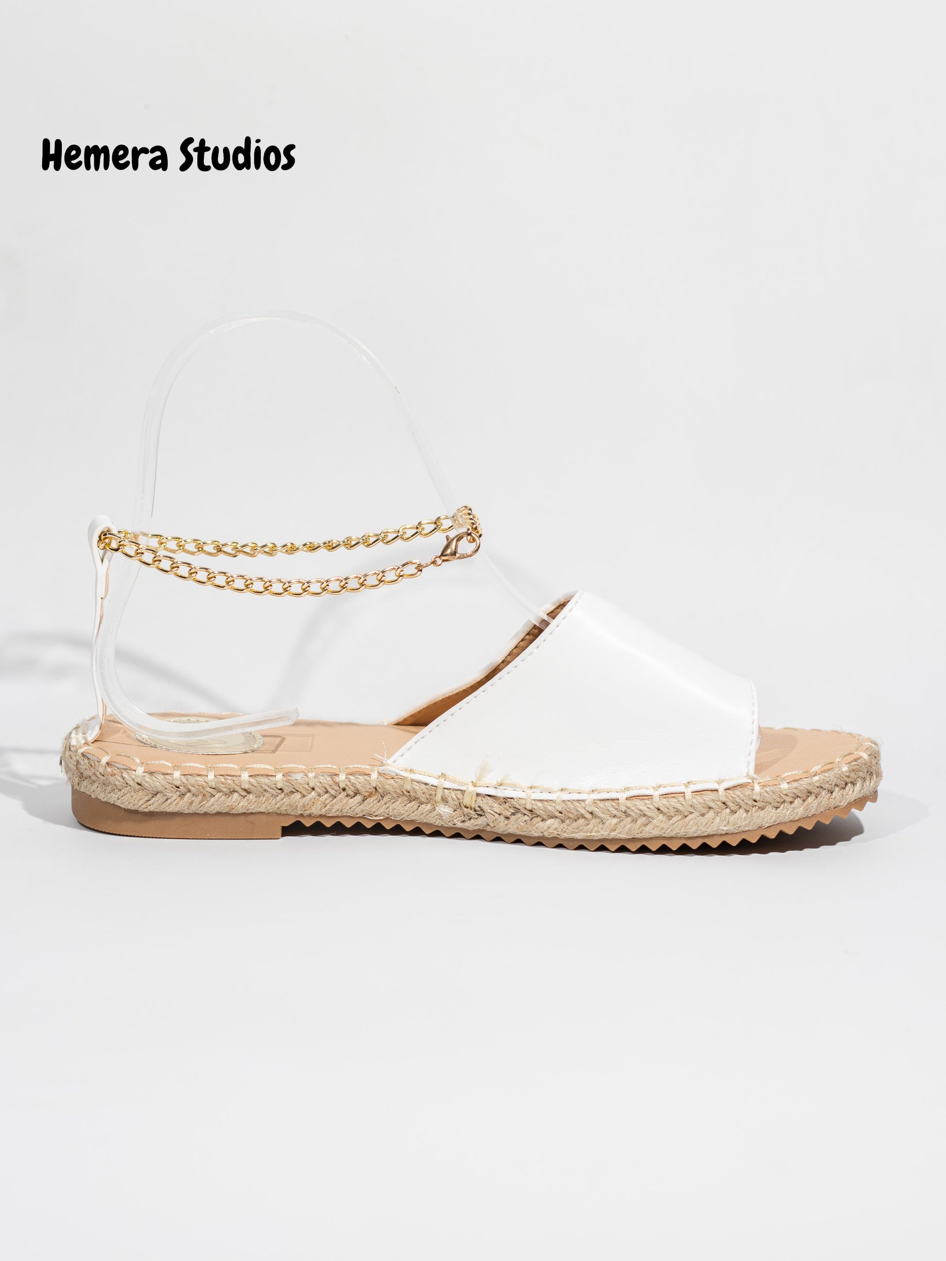sandalias planas de esparto con tobillera de cadena en dorado Beige 38