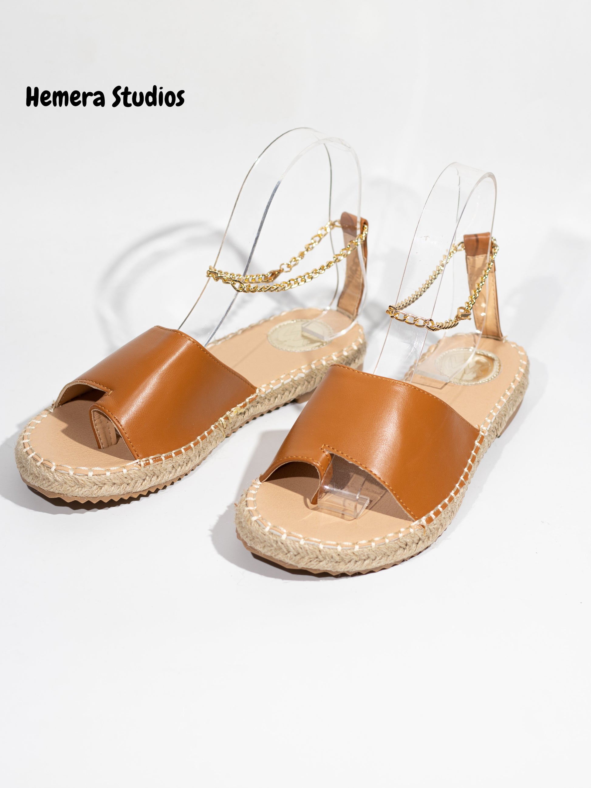 sandalias planas de esparto con tobillera de cadena en dorado Negro 41