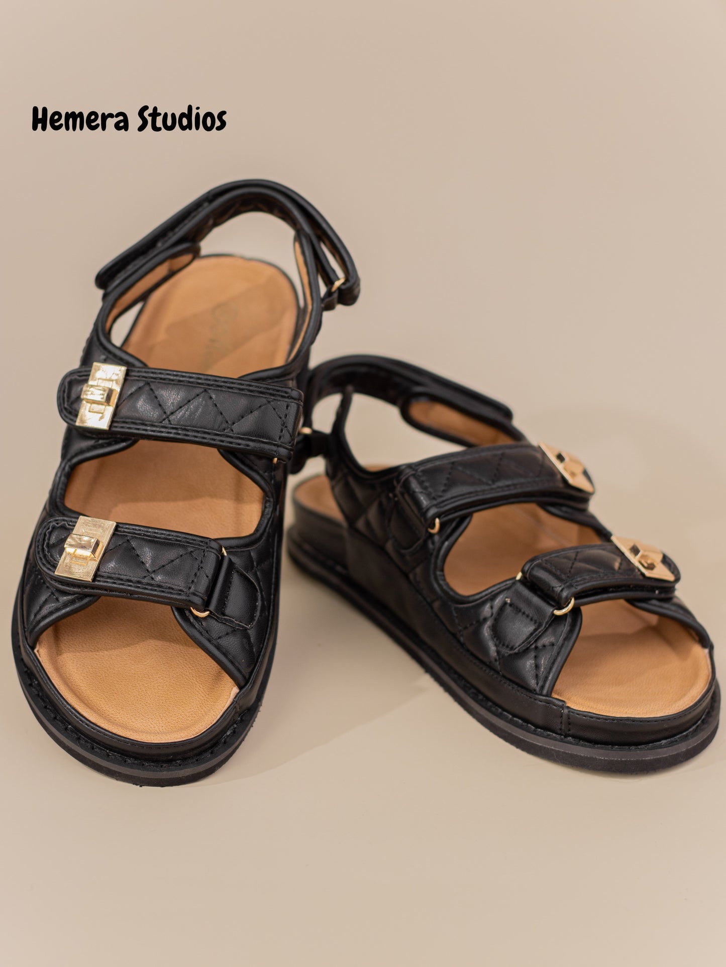sandalias planas negras acolchadas con suela gruesa wide fit Negro 38