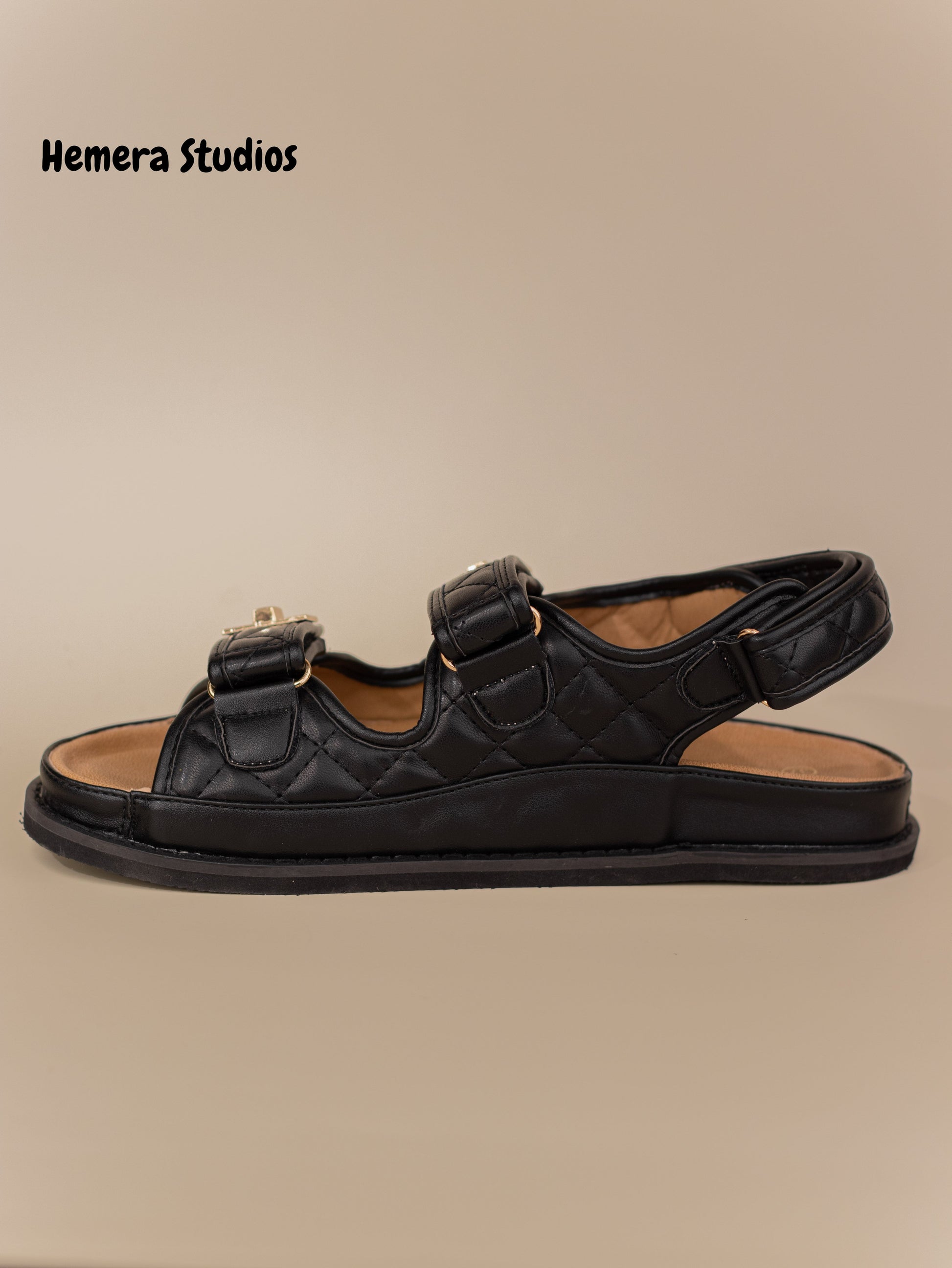 sandalias planas negras acolchadas con suela gruesa wide fit Negro 41