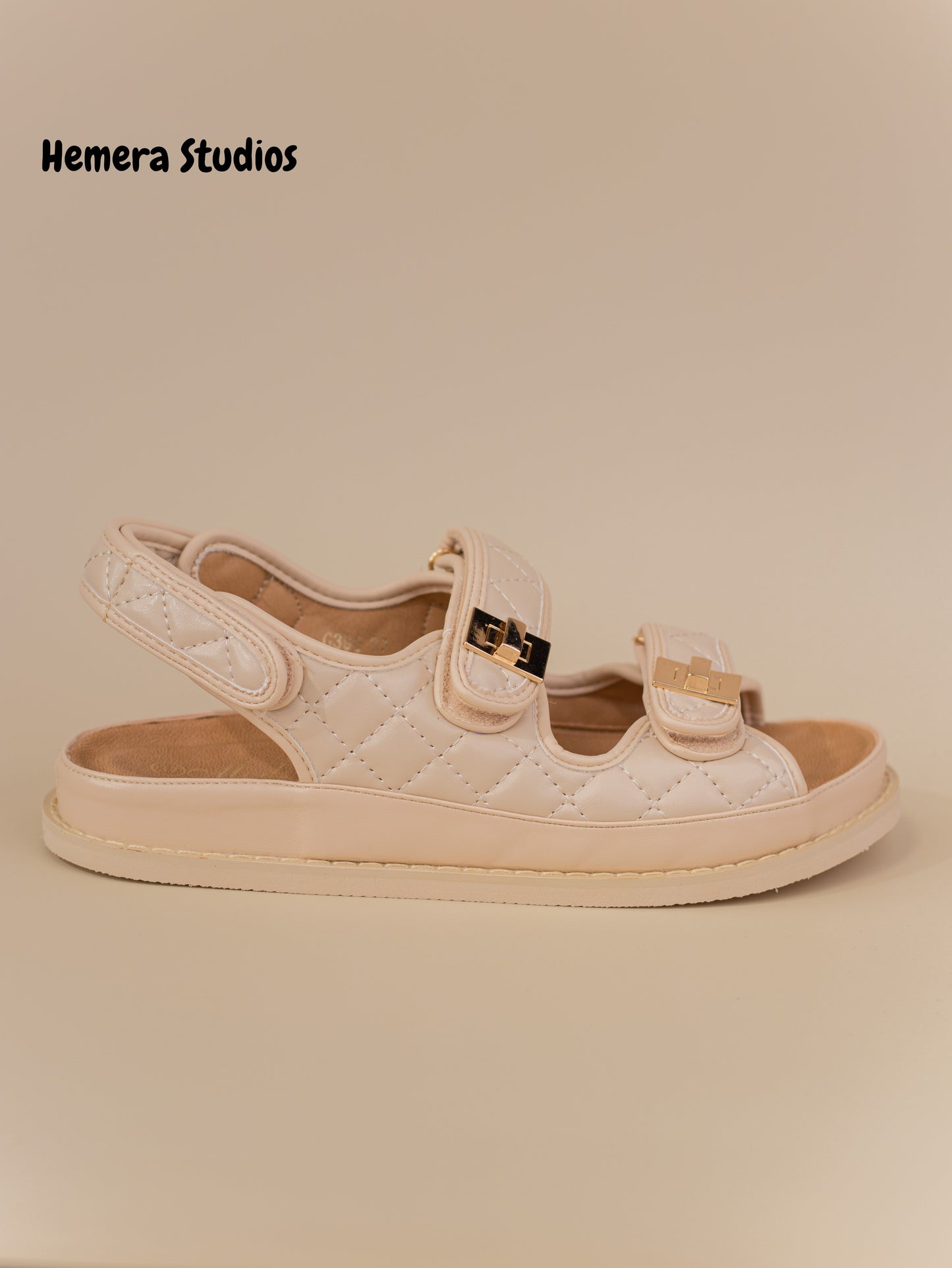 sandalias planas negras acolchadas con suela gruesa wide fit Beige 37