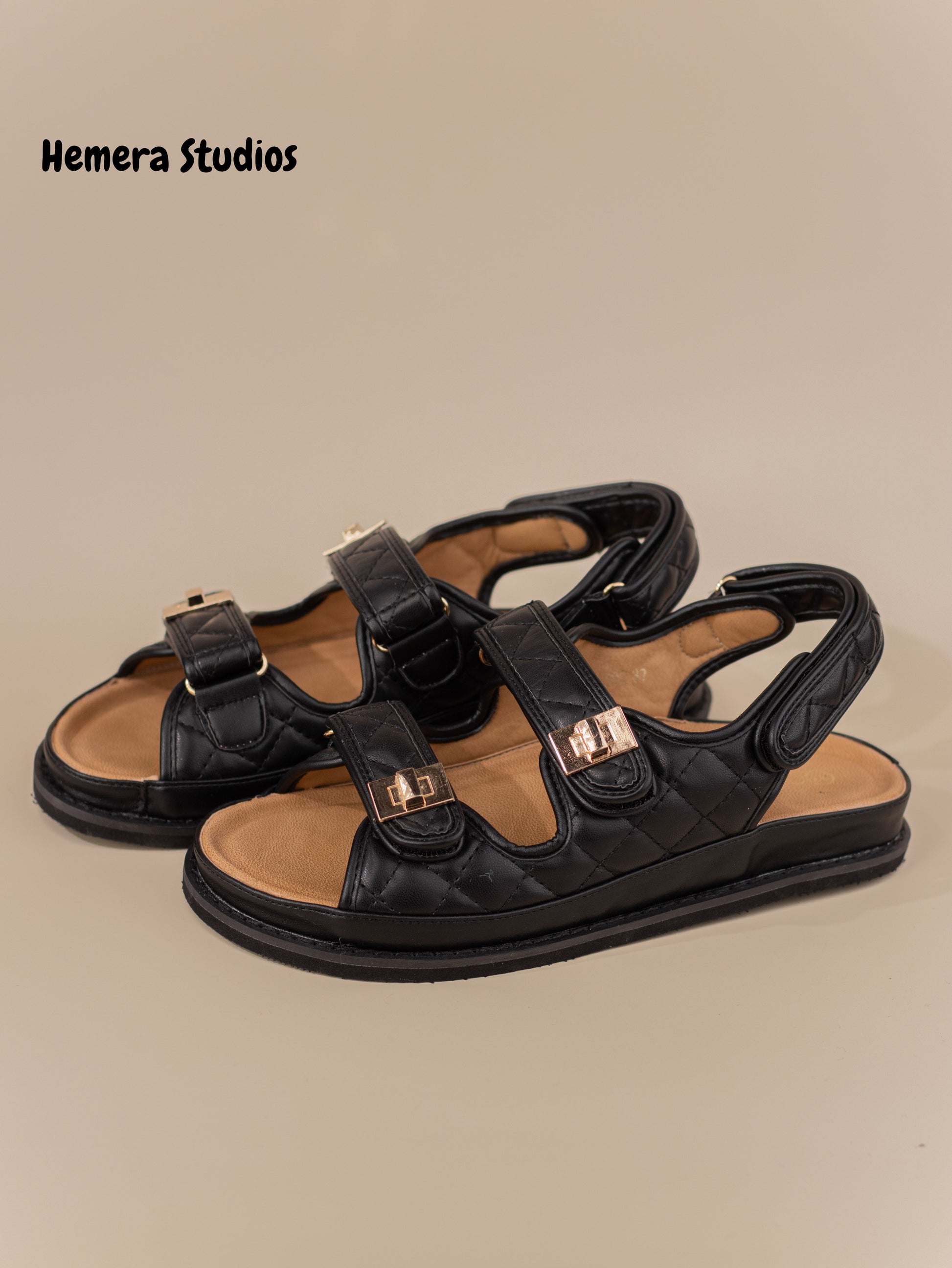 sandalias planas negras acolchadas con suela gruesa wide fit Negro 39