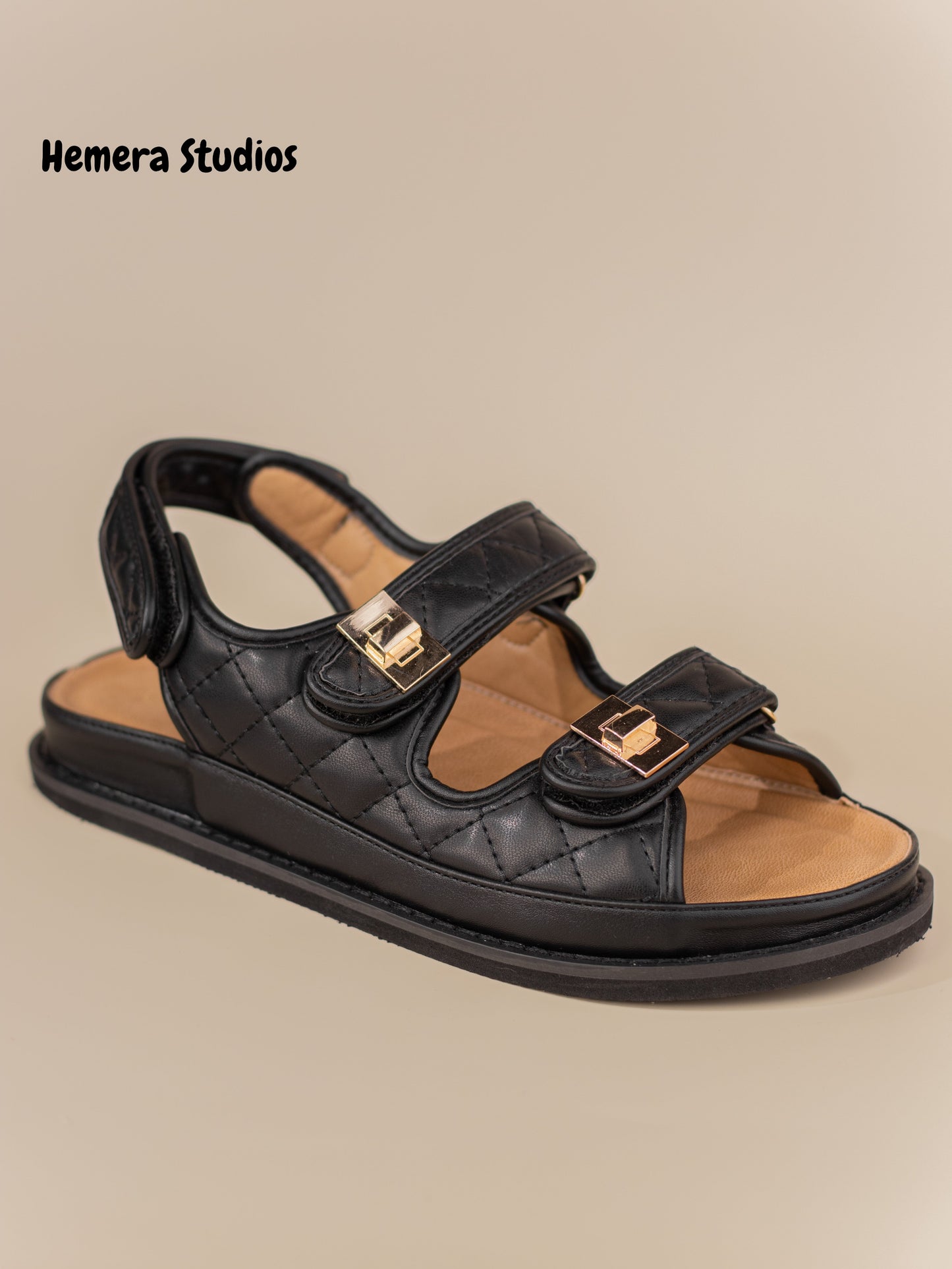 sandalias planas negras acolchadas con suela gruesa wide fit Negro 36