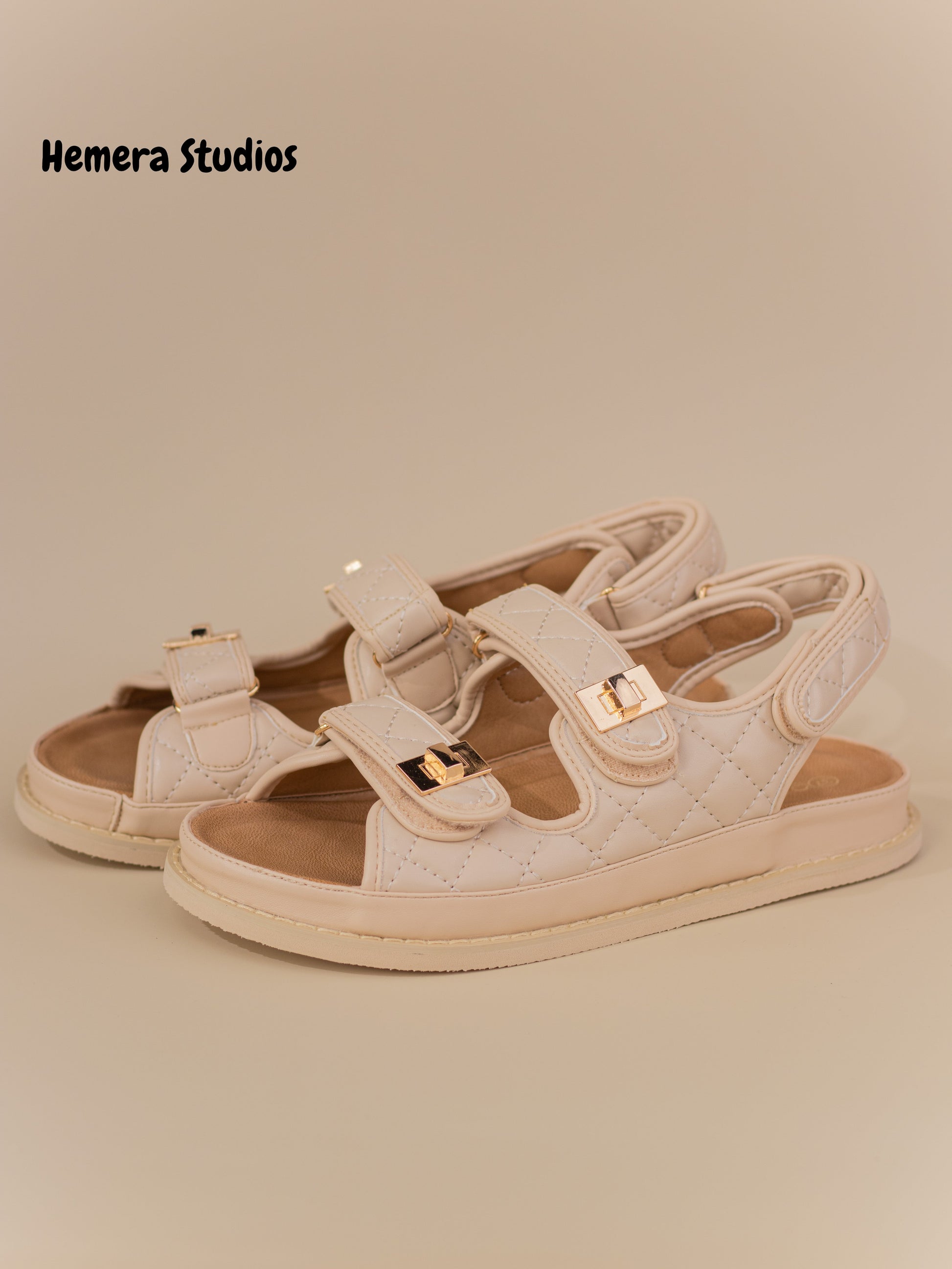 sandalias planas negras acolchadas con suela gruesa wide fit Beige 36