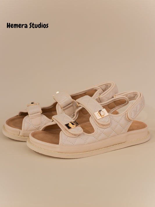 sandalias planas negras acolchadas con suela gruesa wide fit Beige 36