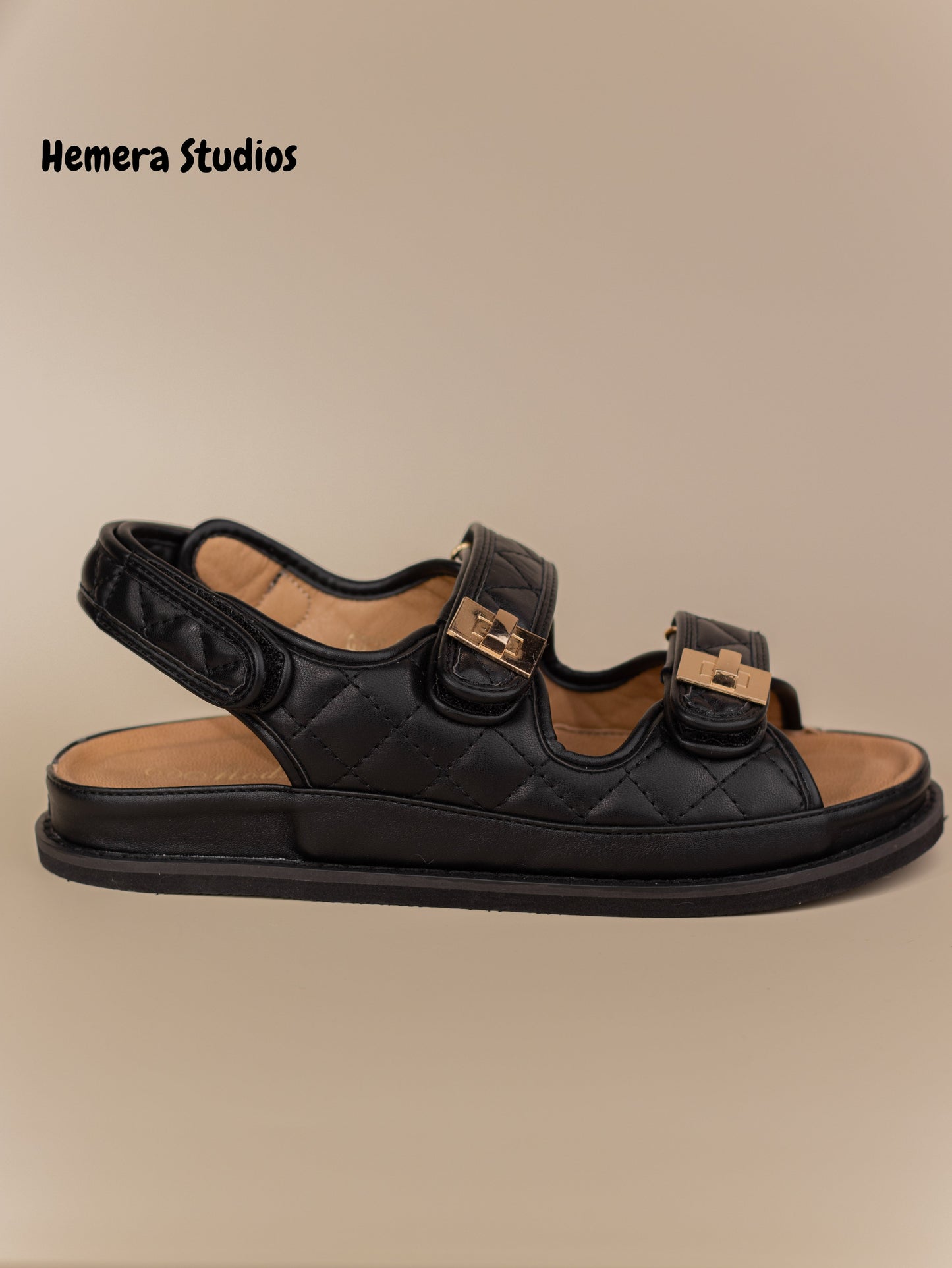 sandalias planas negras acolchadas con suela gruesa wide fit Negro 40