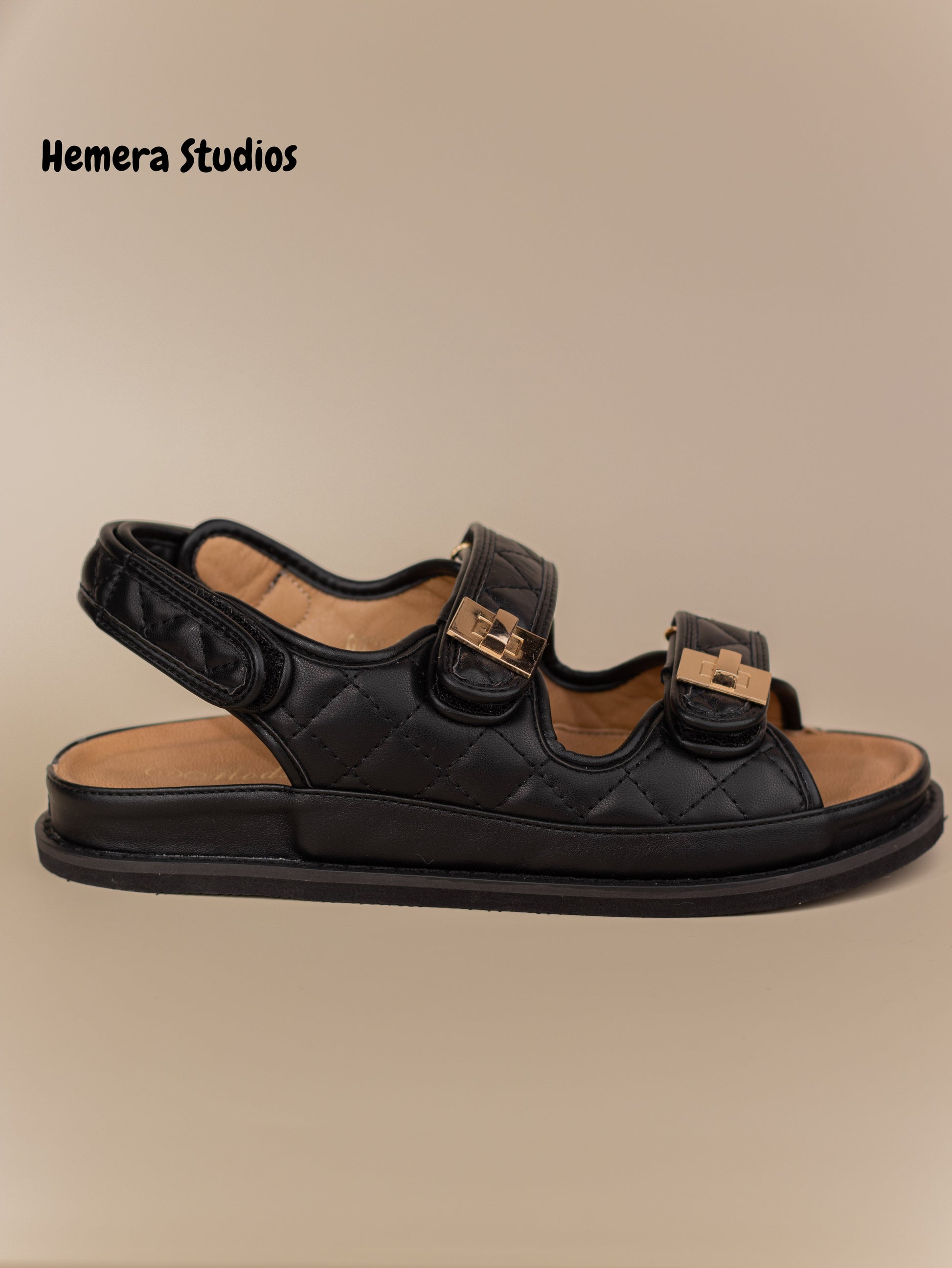 sandalias planas negras acolchadas con suela gruesa wide fit Negro 40