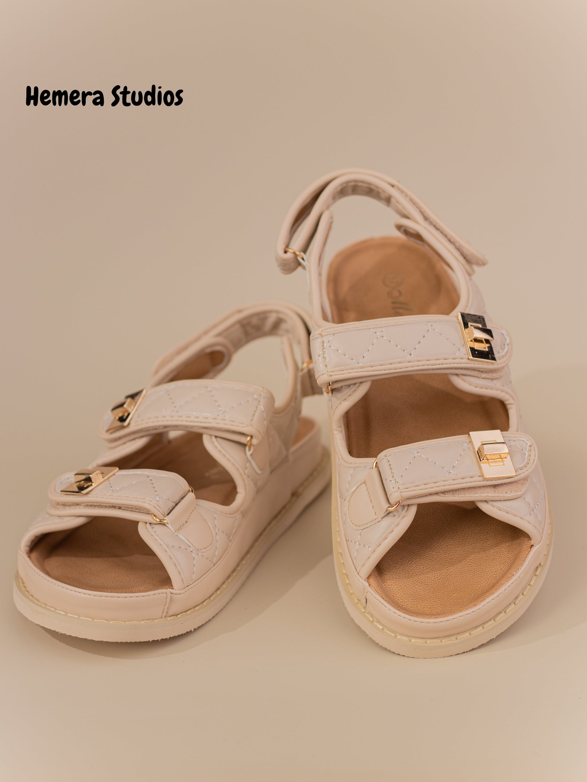 sandalias planas negras acolchadas con suela gruesa wide fit Beige 38