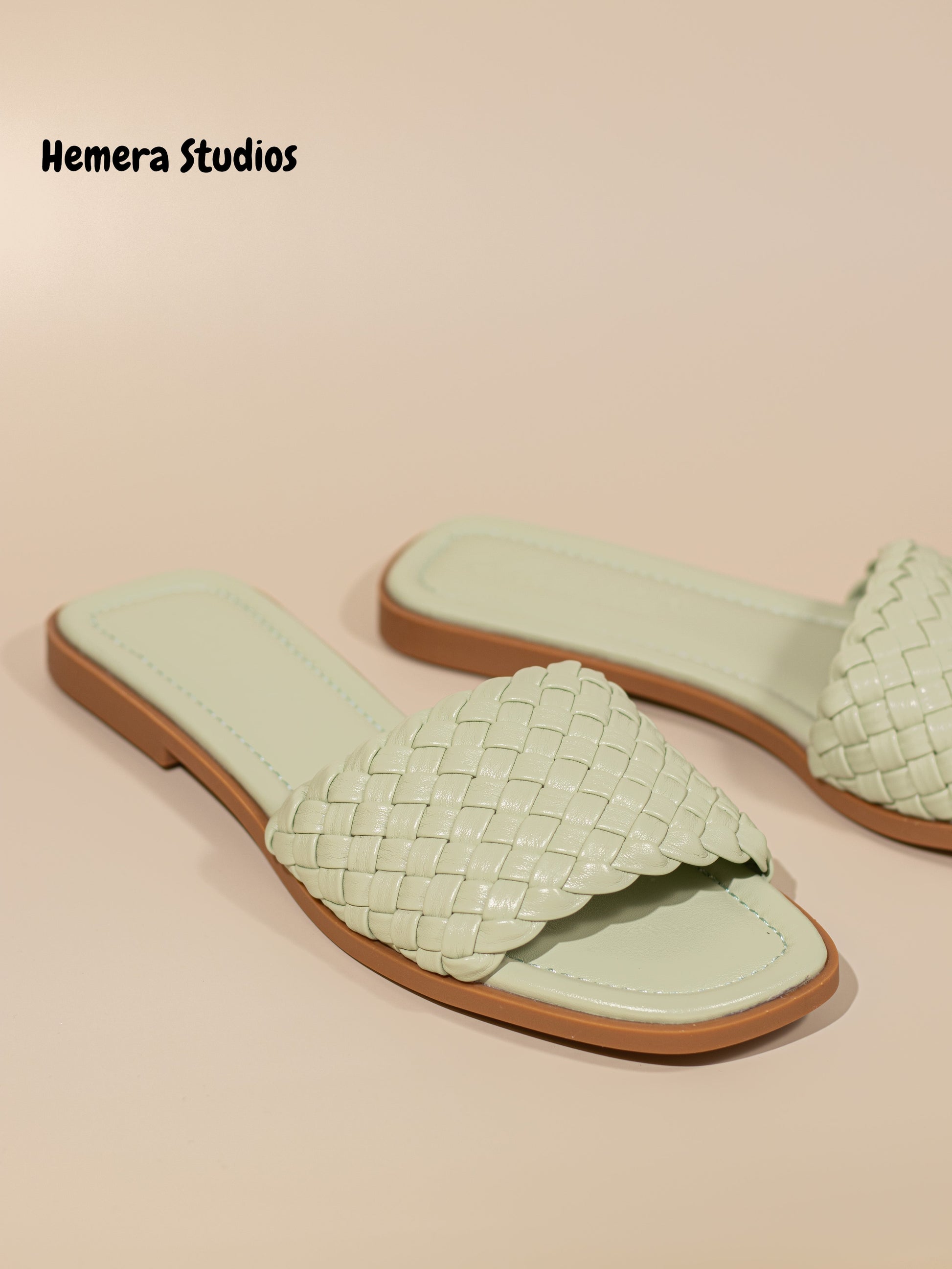 sandalias planas trenzadas Verde pastel 37