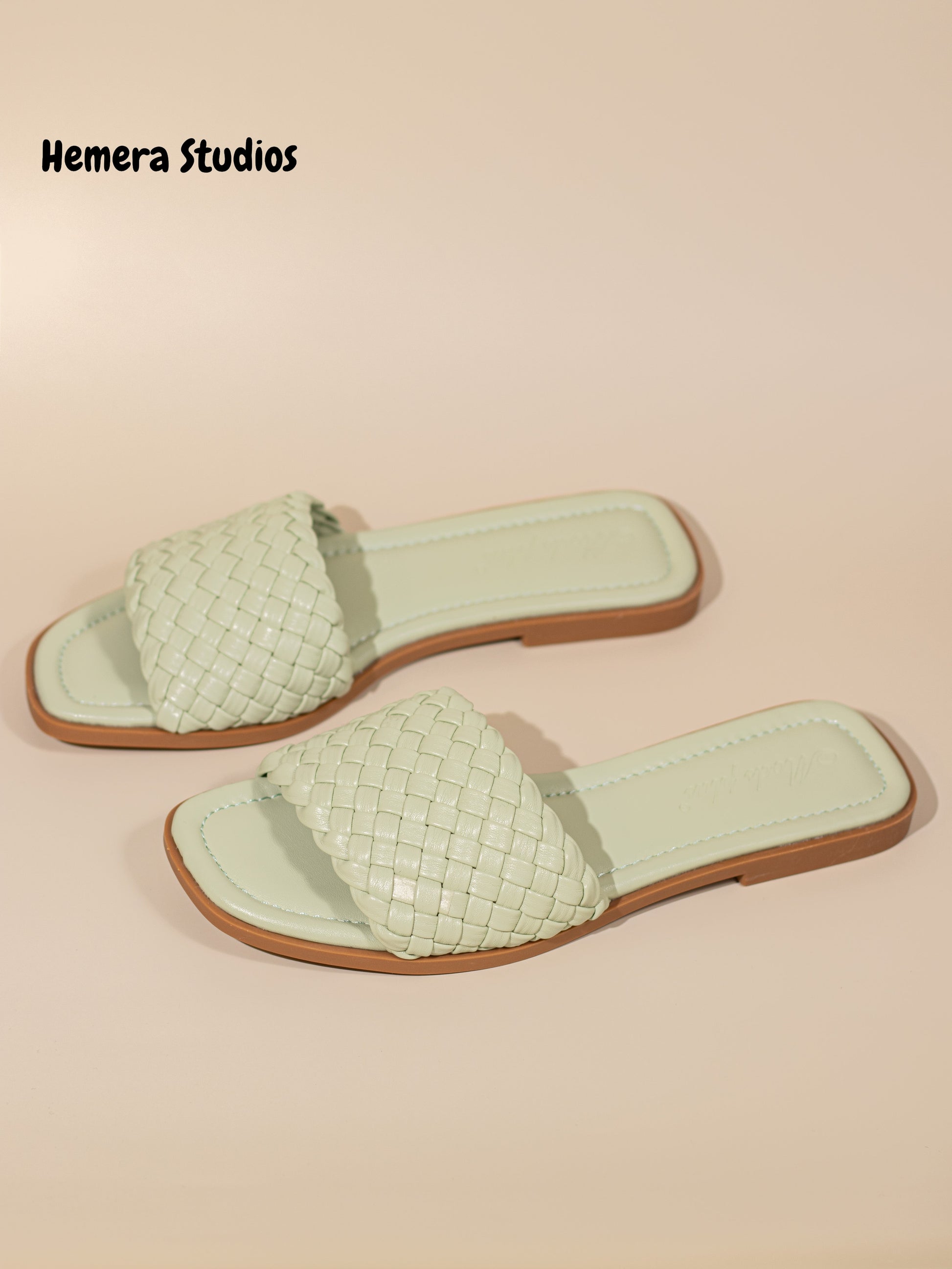 sandalias planas trenzadas Verde pastel 36