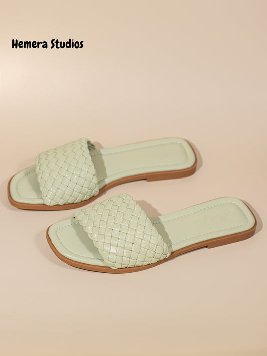 sandalias planas trenzadas Verde pastel 36