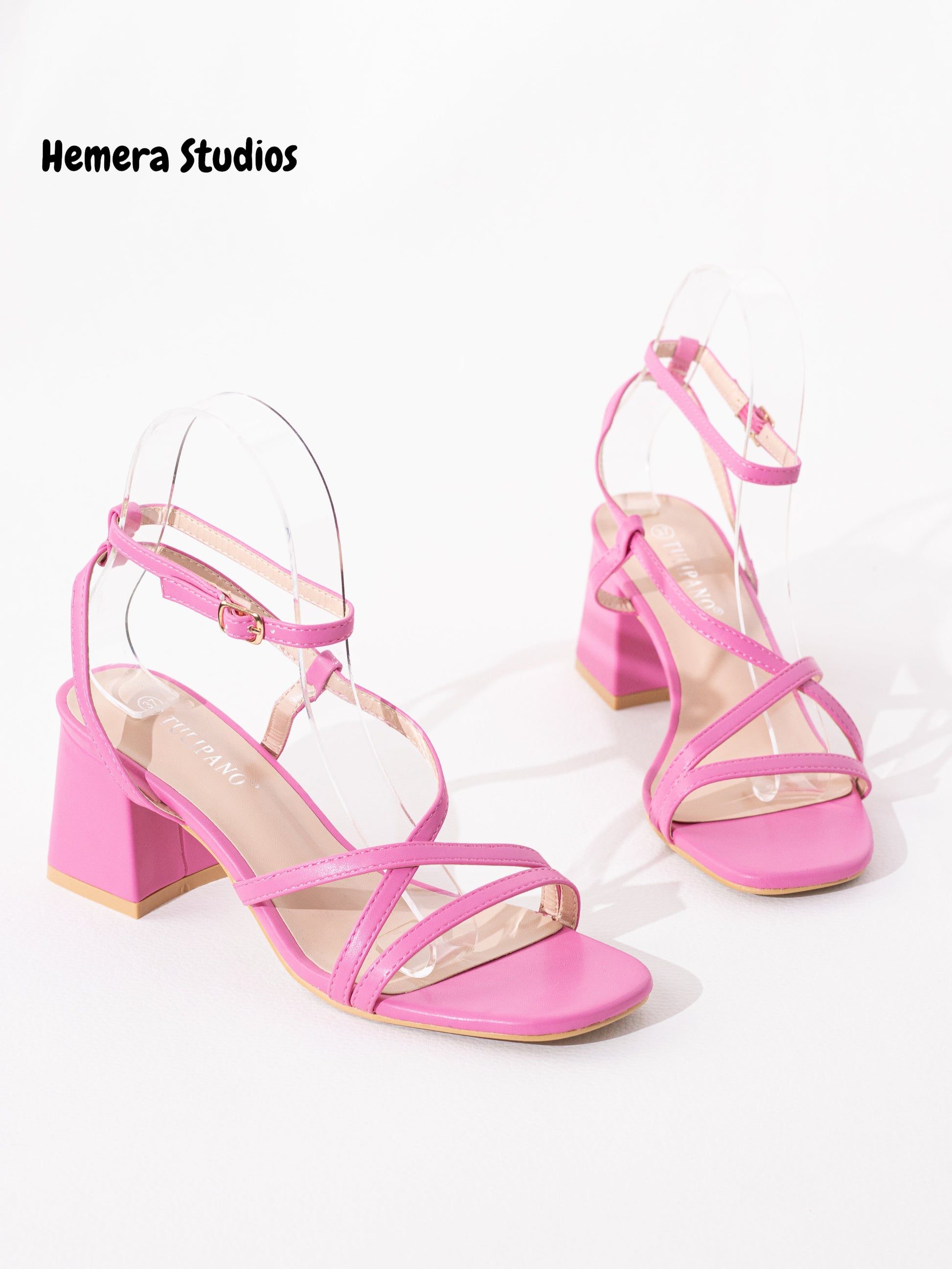 sandalias tacon con tiras finas Rosa eléctrica 36