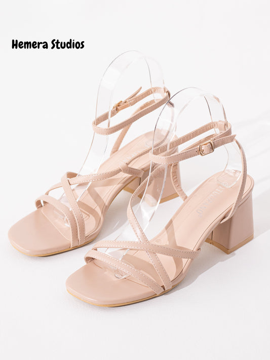 sandalias tacon con tiras finas Nude 36
