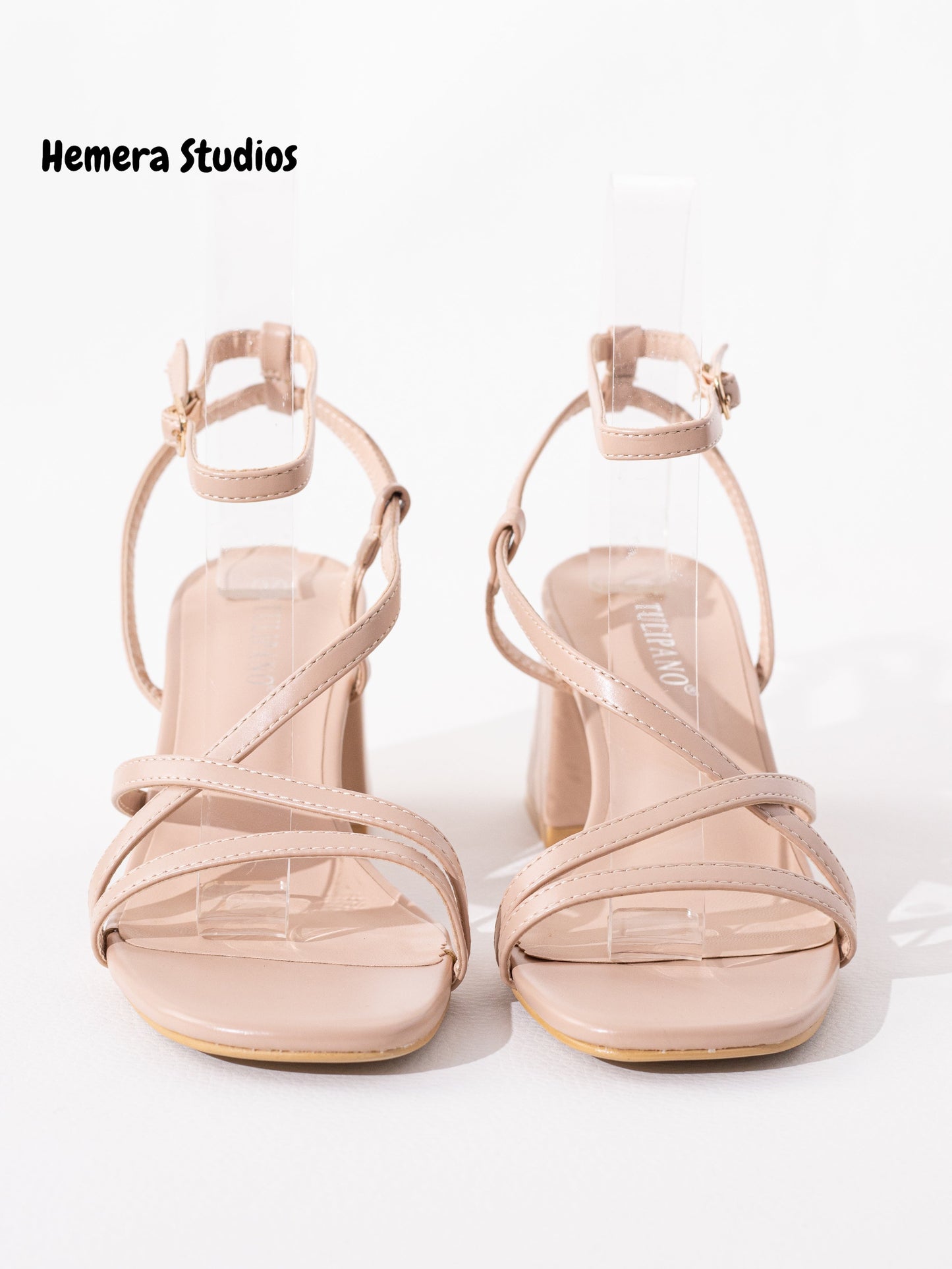 sandalias tacon con tiras finas Nude 40
