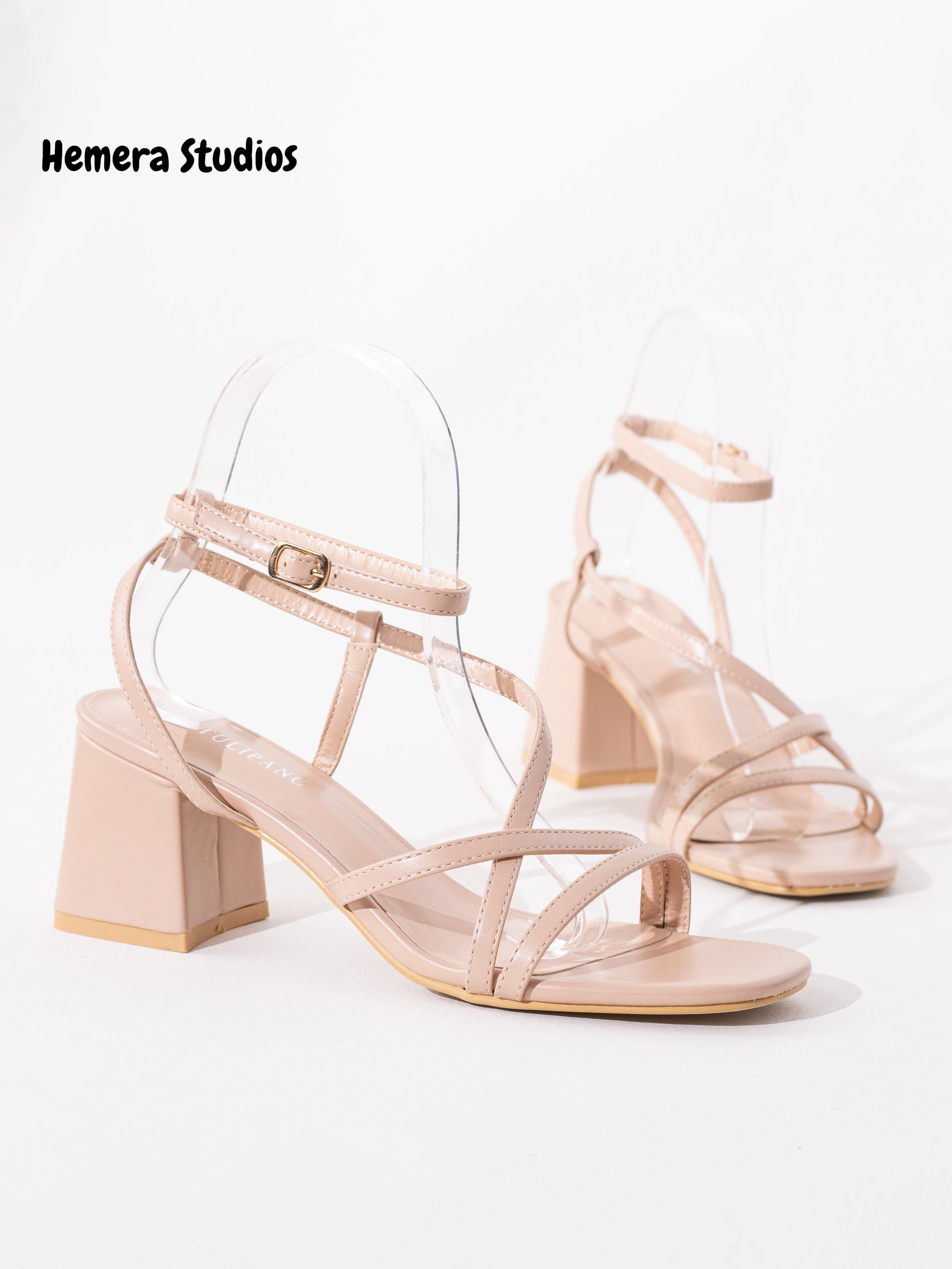 sandalias tacon con tiras finas Nude 41