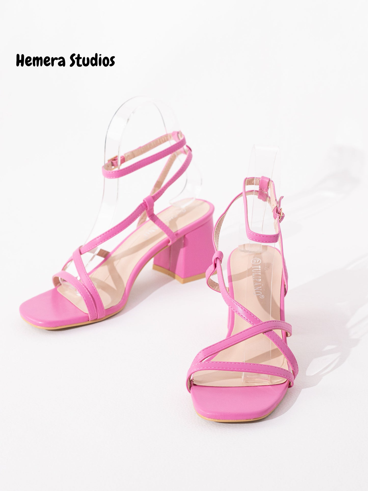 sandalias tacon con tiras finas Rosa eléctrica 38