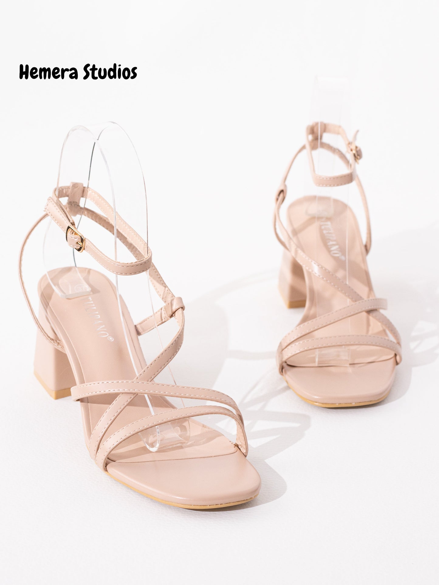 sandalias tacon con tiras finas Nude 37