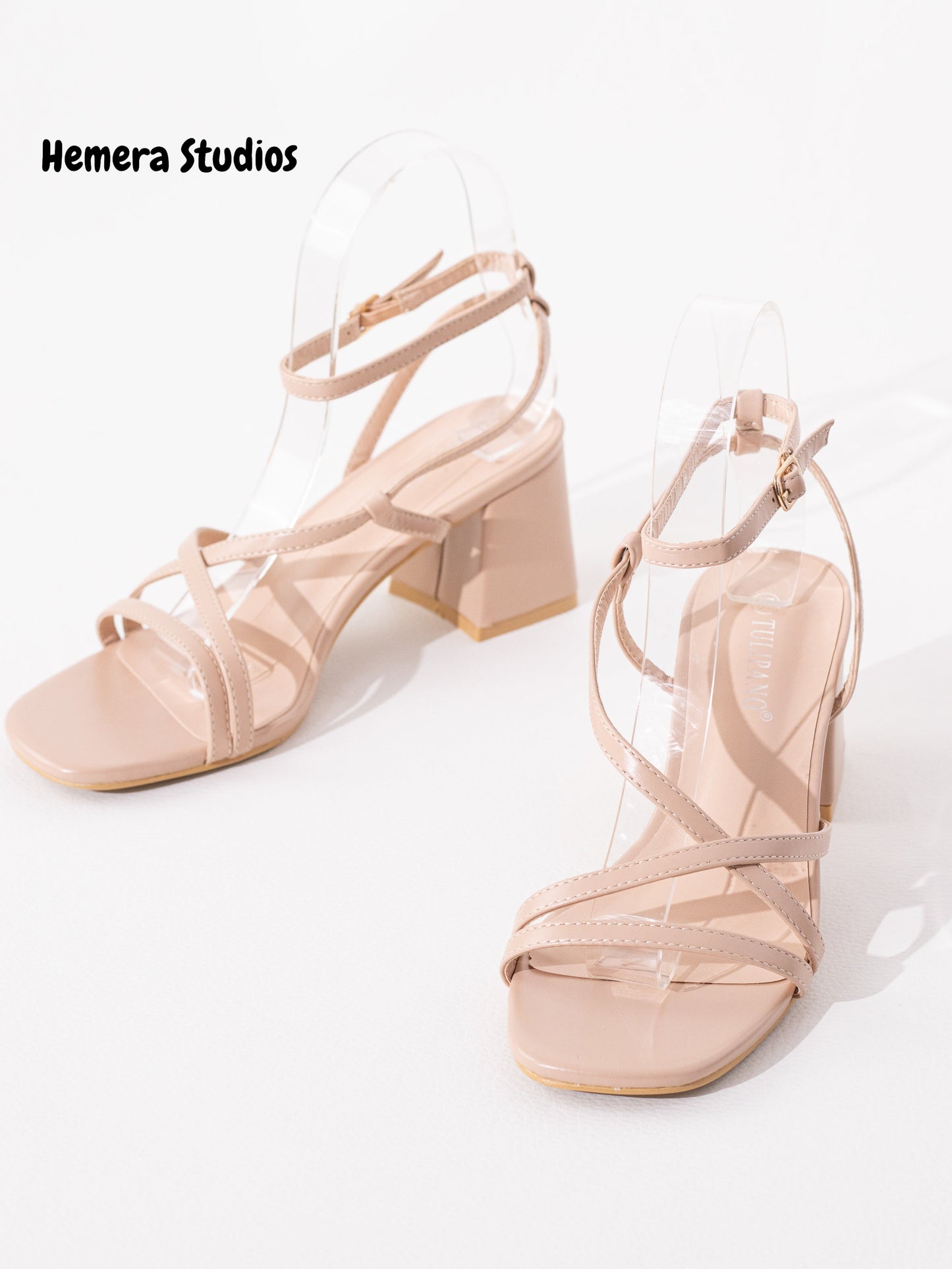 sandalias tacon con tiras finas Nude 38