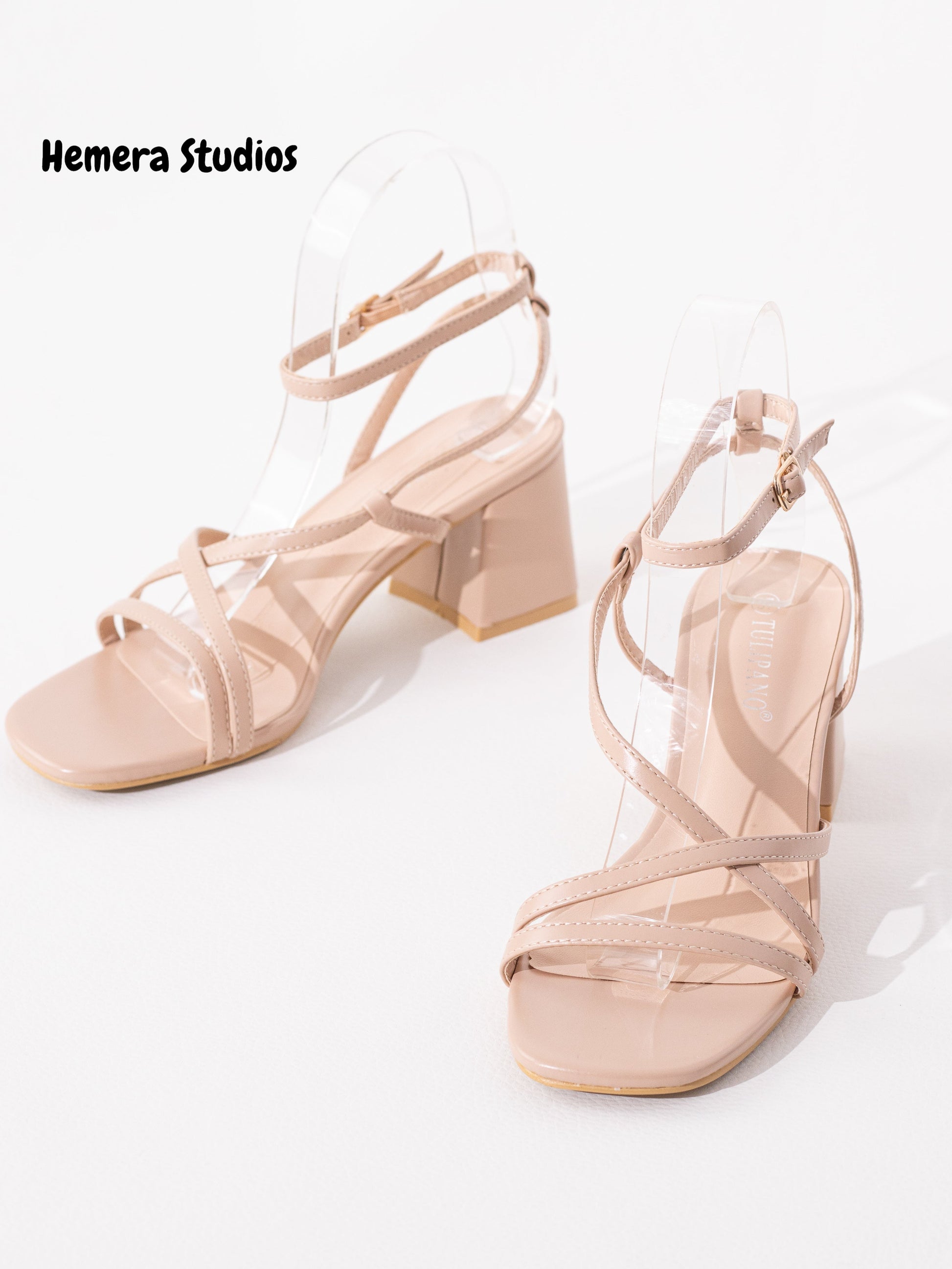 sandalias tacon con tiras finas Nude 38