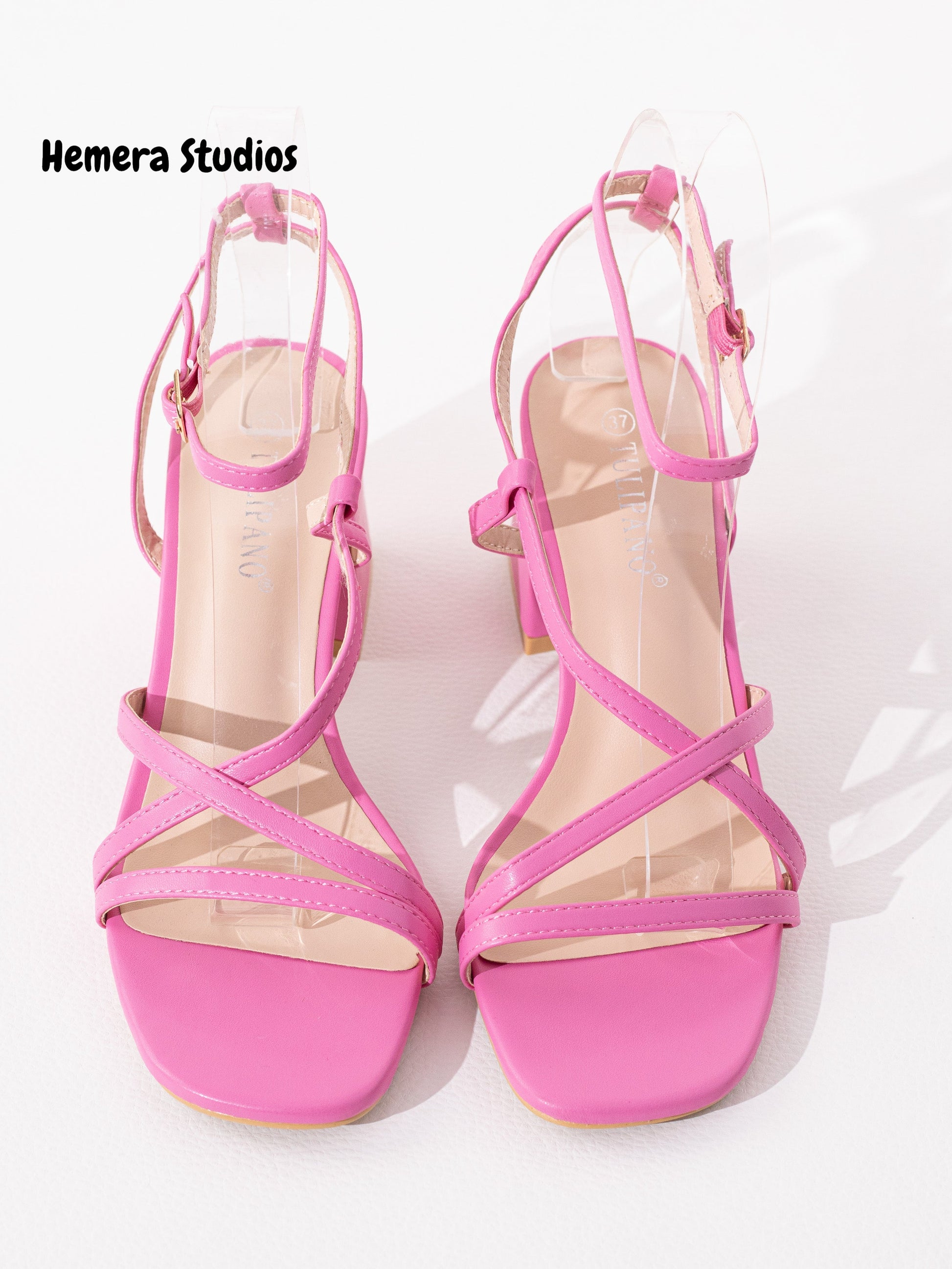 sandalias tacon con tiras finas Rosa eléctrica 39