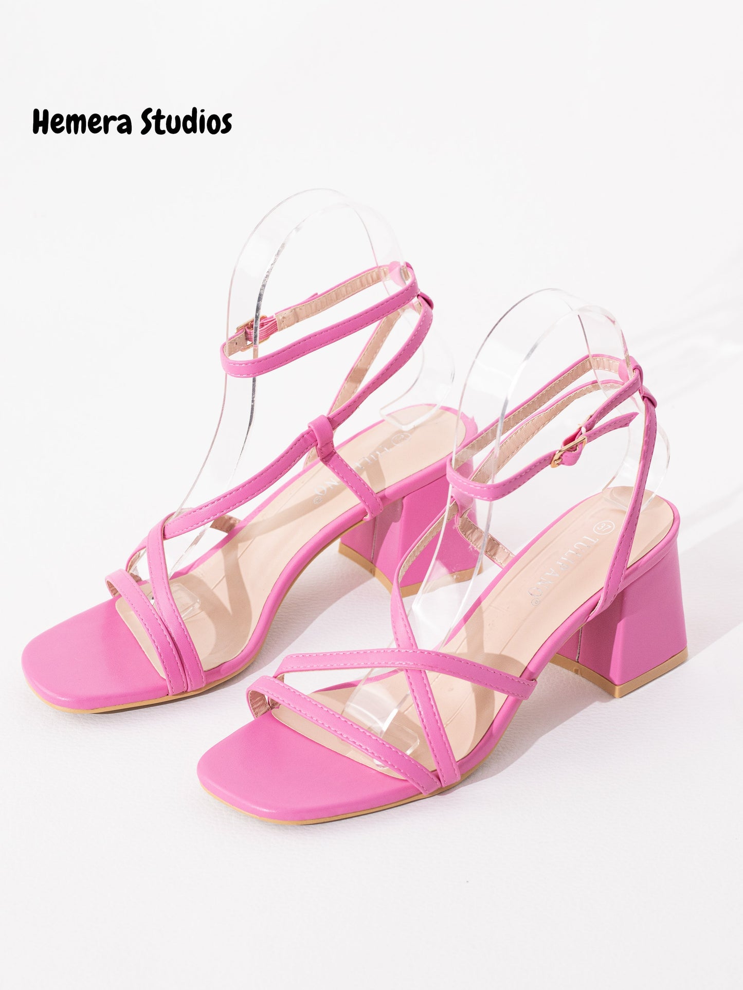 sandalias tacon con tiras finas Negra 41