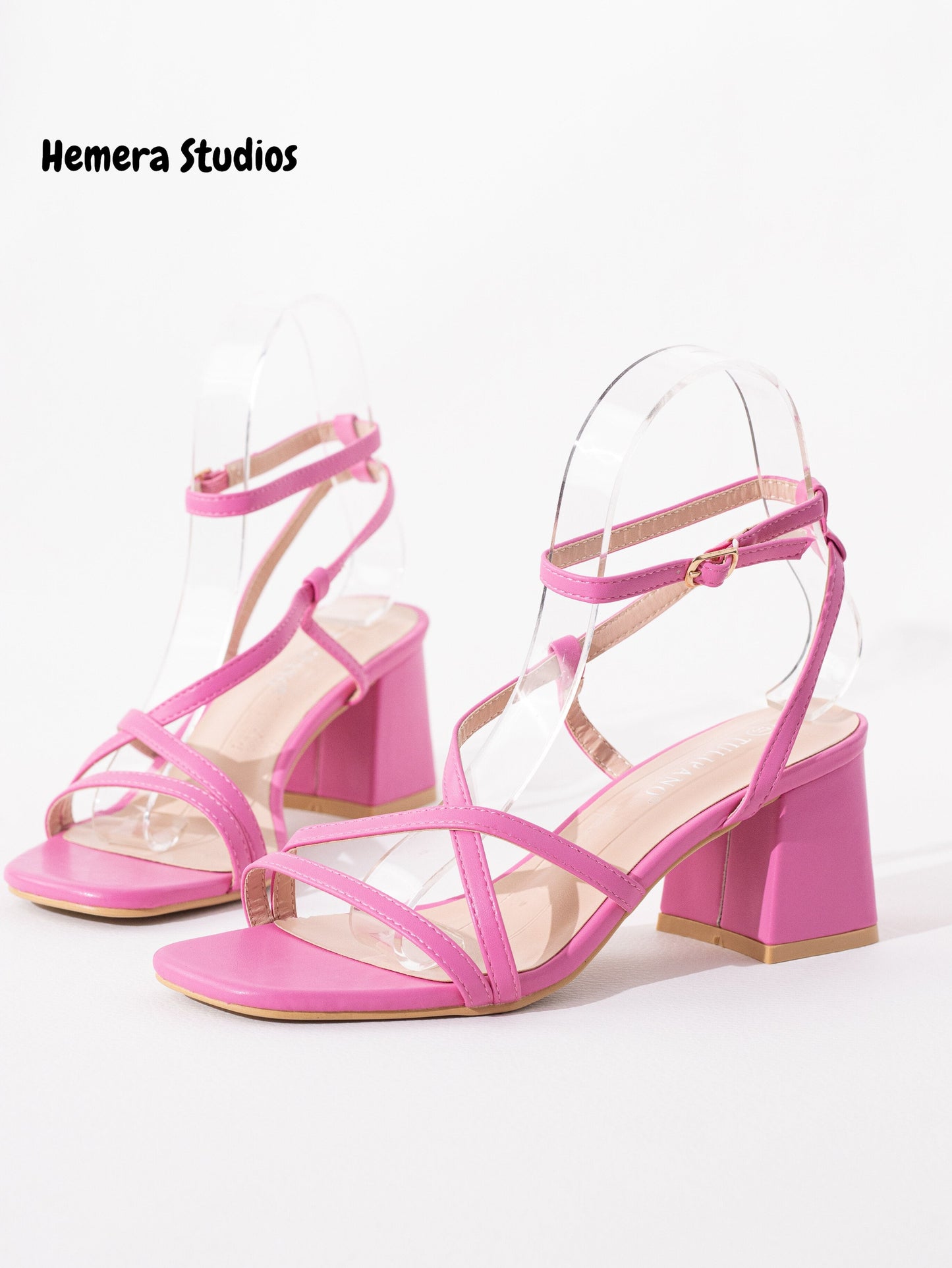sandalias tacon con tiras finas Rosa eléctrica 37