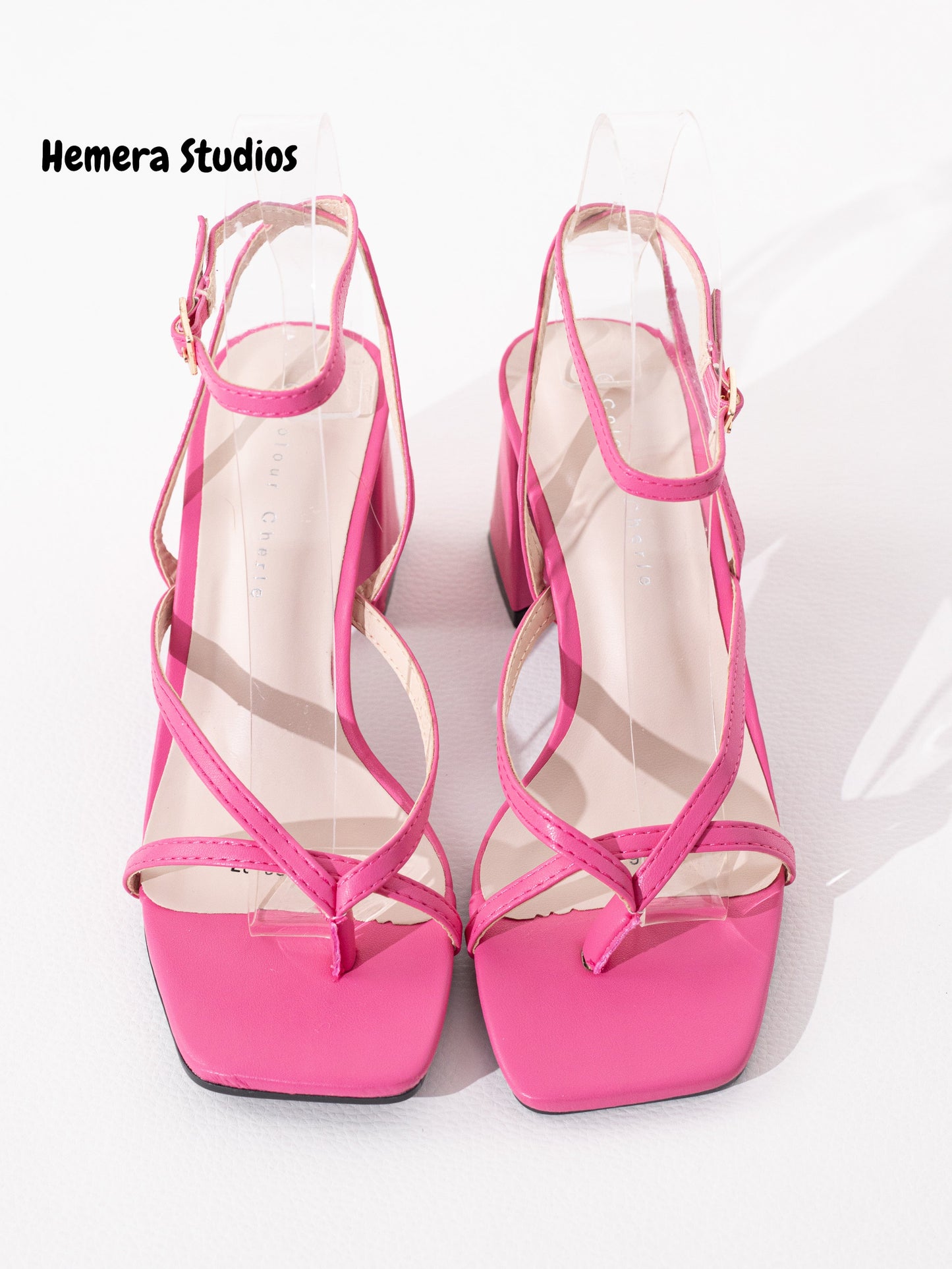 sandalias tacon de dedo Fuscia Neón 36