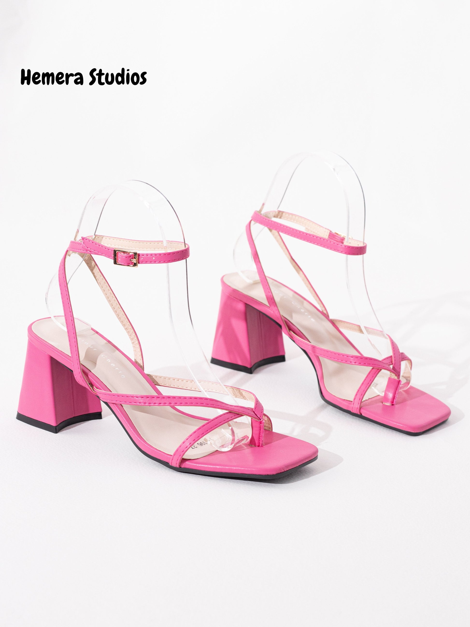 sandalias tacon de dedo Fuscia Neón 38