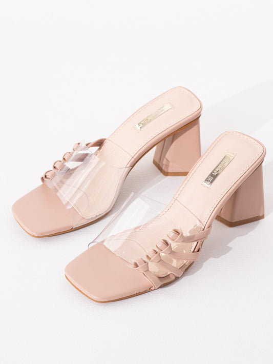 sandalias transparentes con tacon gordo Nude 36