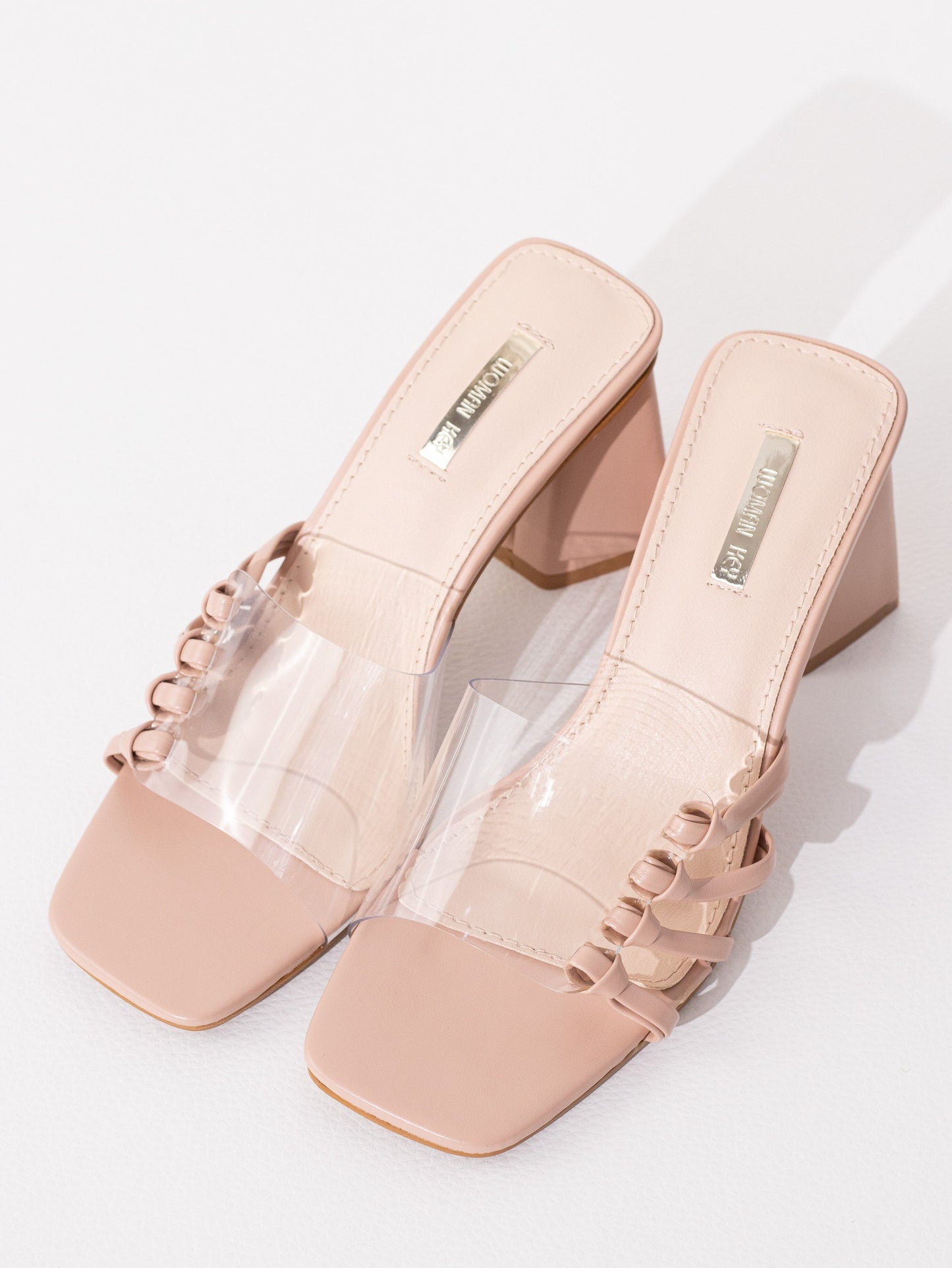 sandalias transparentes con tacon gordo Nude 39