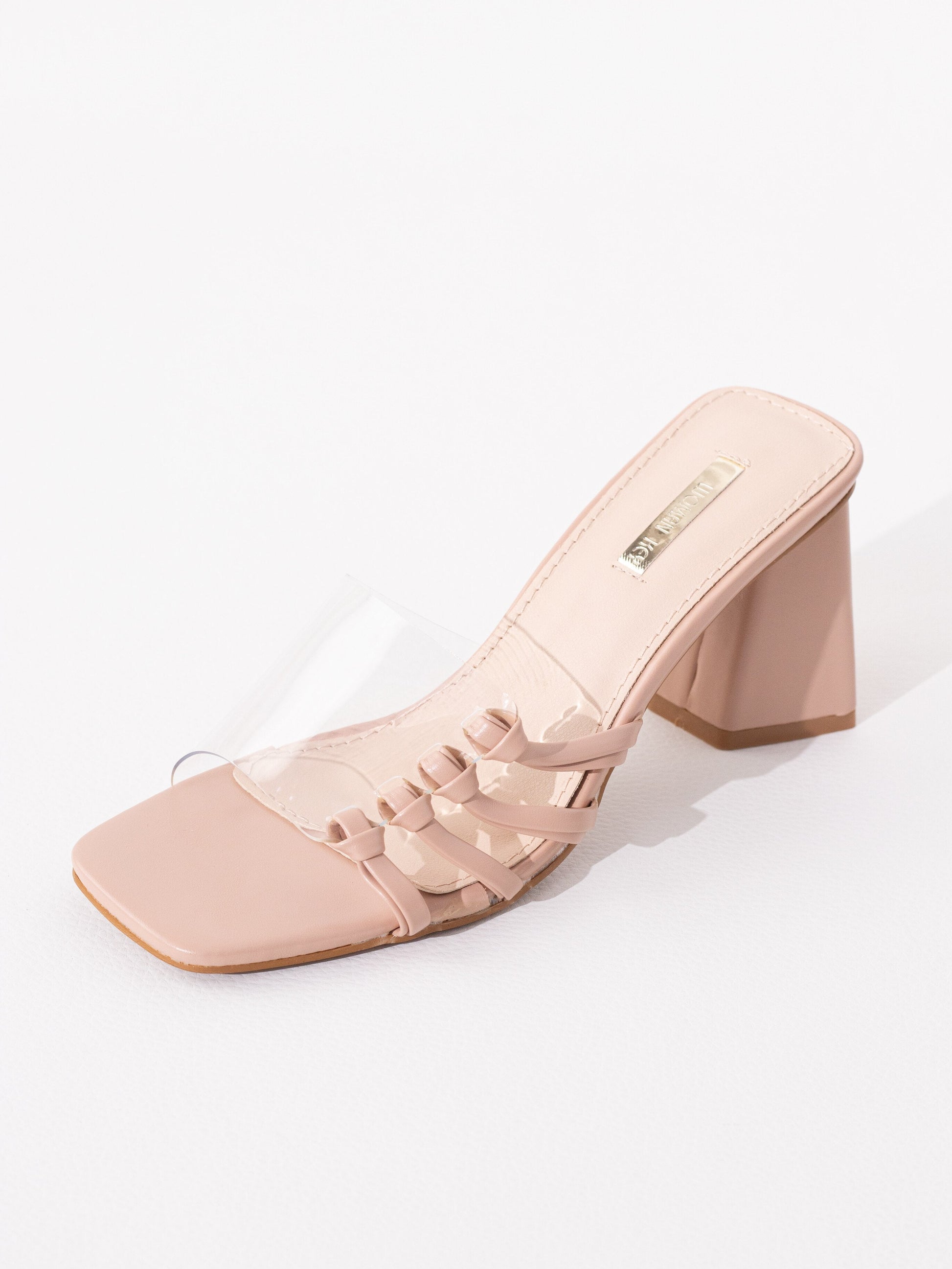sandalias transparentes con tacon gordo Nude 41