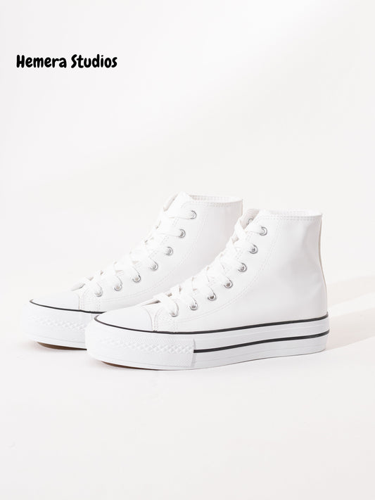 zapatillas de polipiel doble suela hi top Blanco 36